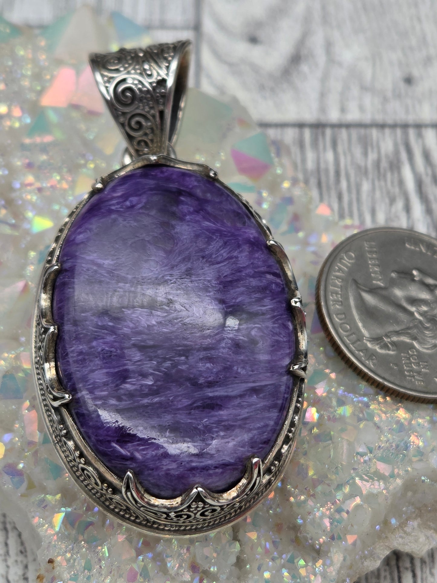 Large charoite and sterling silver pendant - Image 3