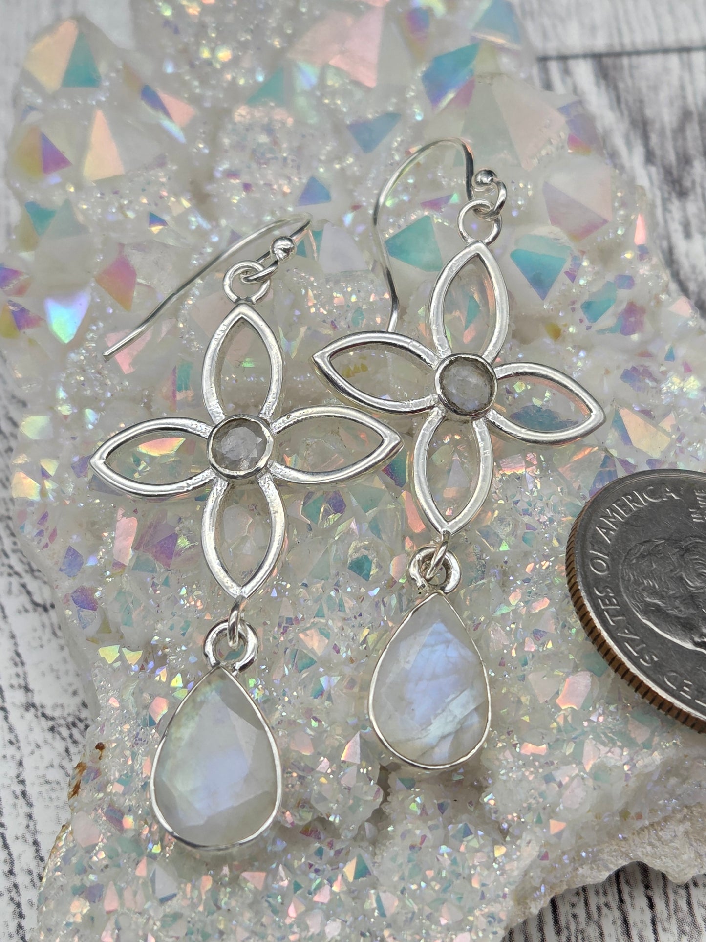 Flower and Gemstone Sterling Silver Earrings - Image 4