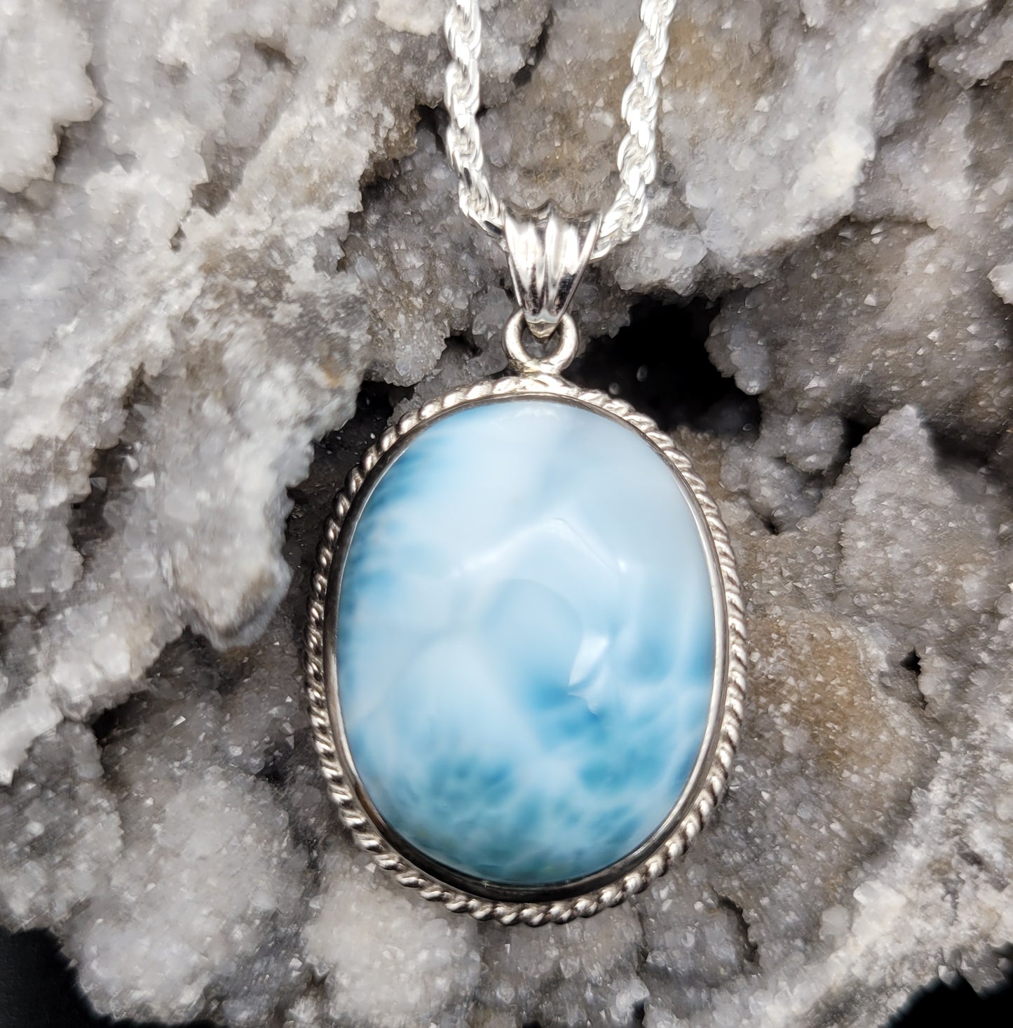 Larimar Pendants Set in Silver