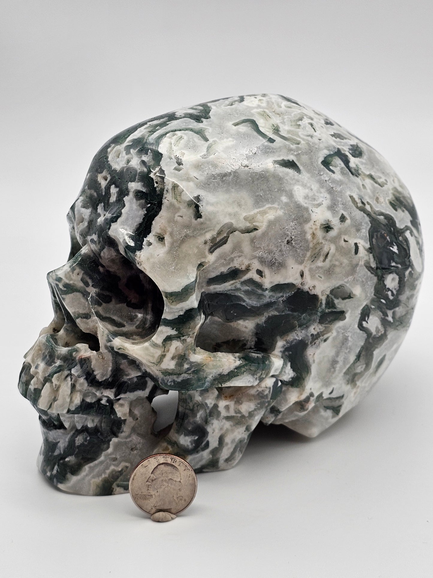 Moss Agate Large Crystal Skull