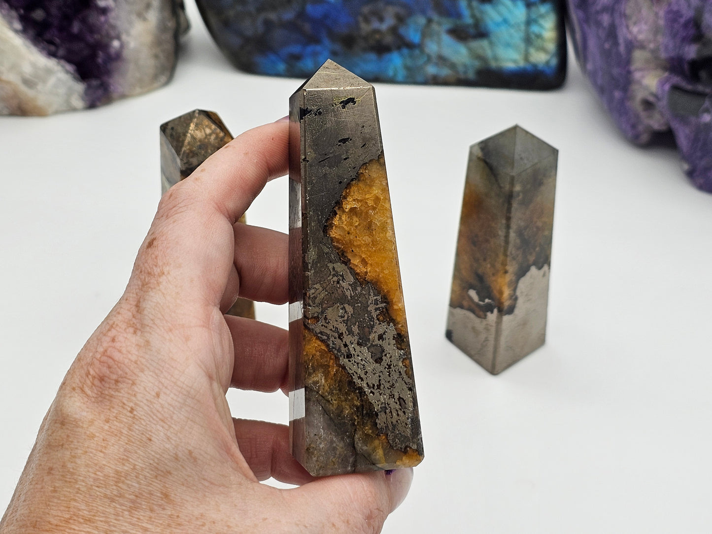Golden Healer Quartz And Pyrite Towers - alternate view