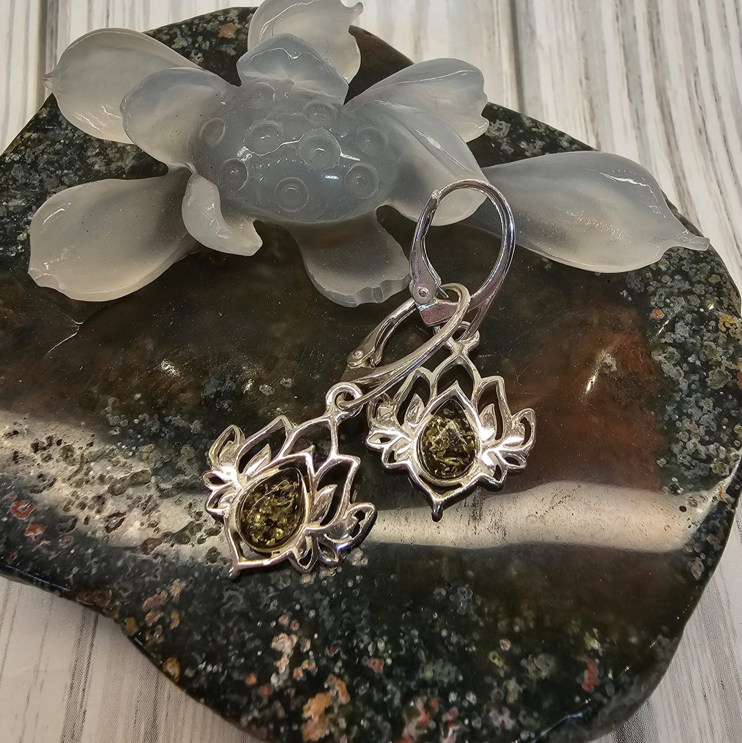 Amber Lotus Earrings