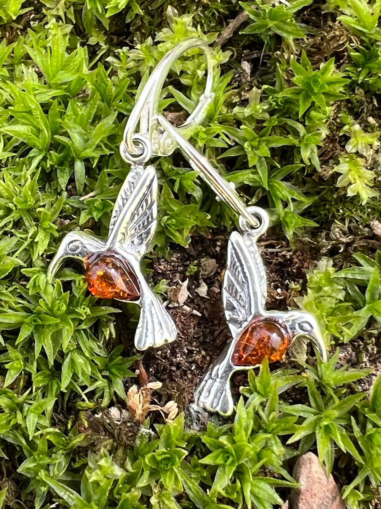 Amber Humming Bird Earrings