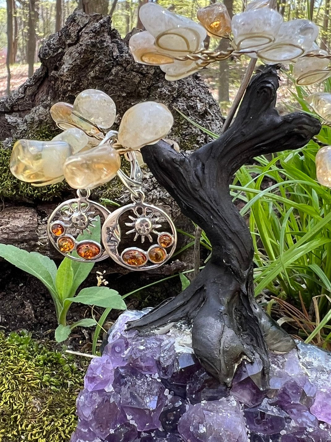Amber Moon and Sun Earrings