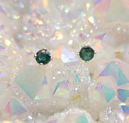 Faceted Natural Emerald Post Earrings