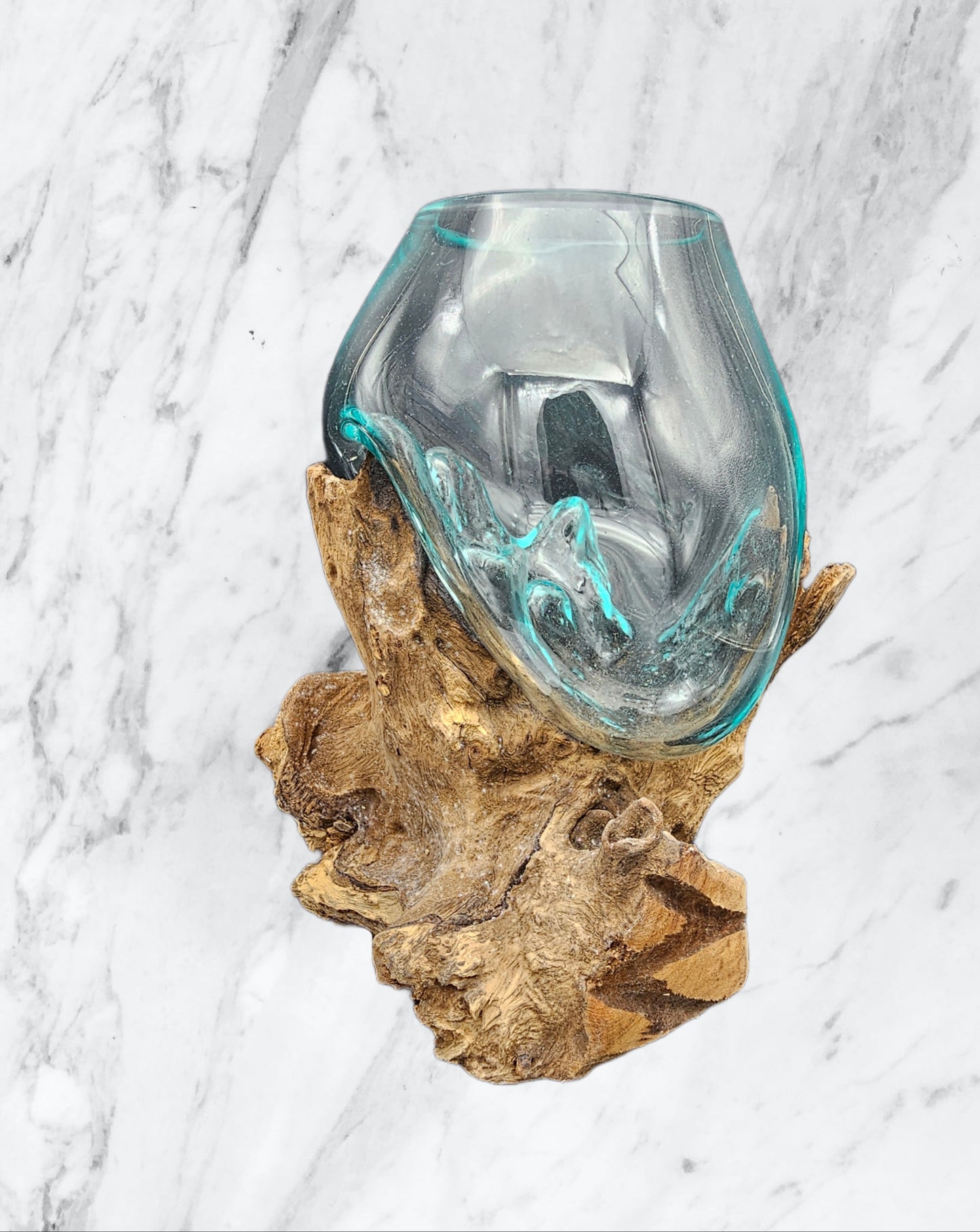 Handmade Glass Vase on Teak Wood Base - image 8