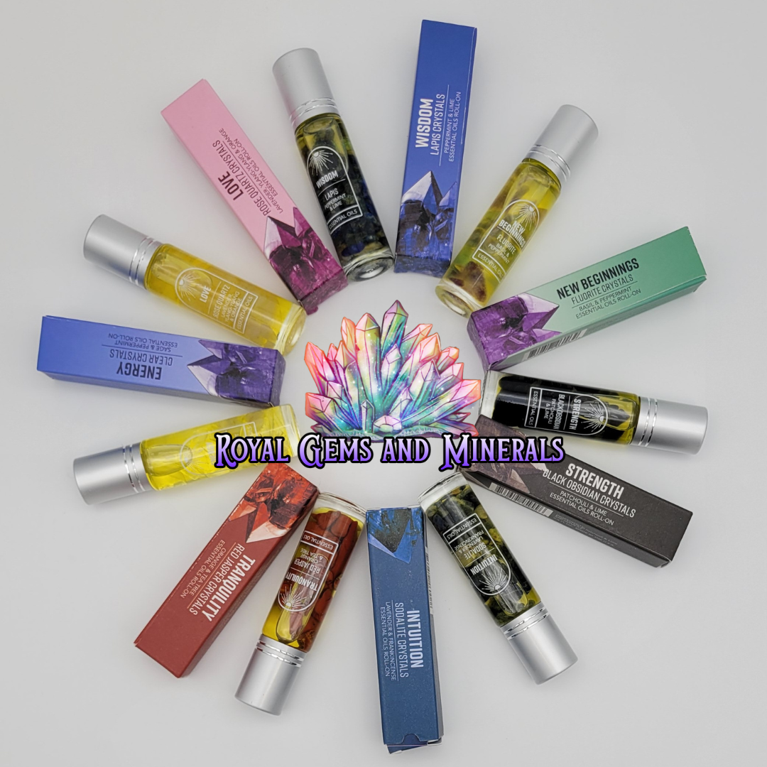 Crystal Infused Essential Oils With Crystal Chips & Roller Balls