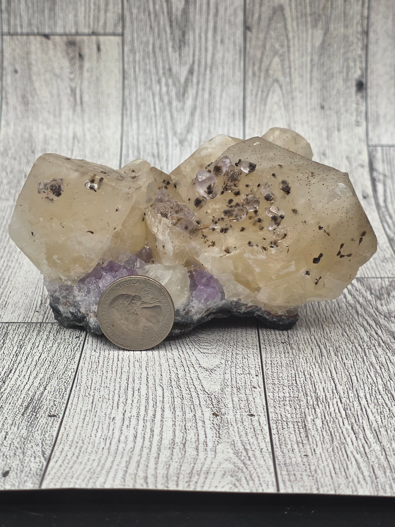 Calcite Cluster on Amethyst