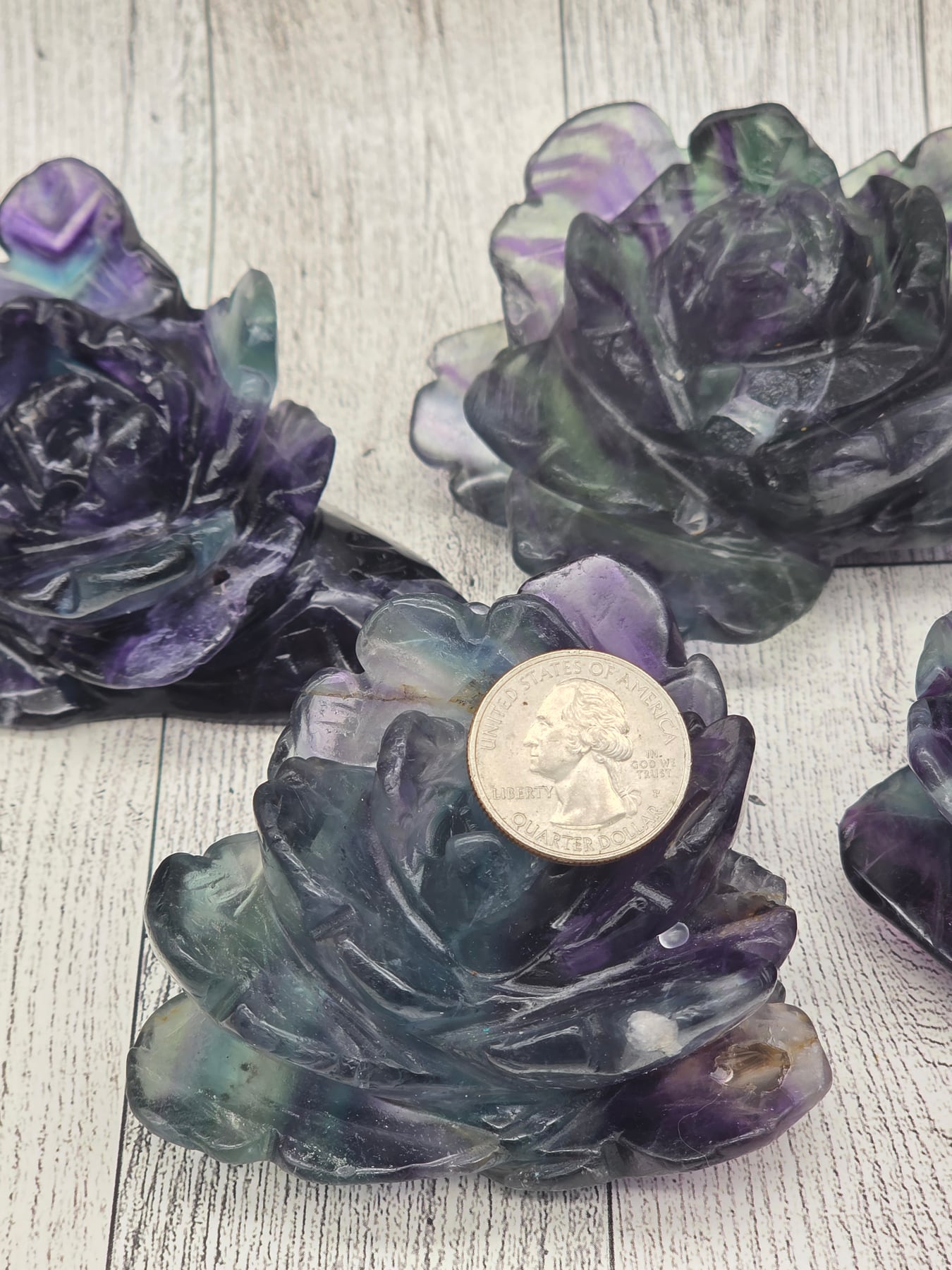 Rainbow Fluorite Flower Carving