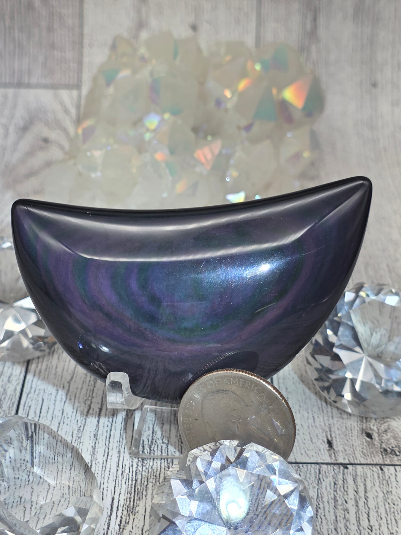 Rainbow Obsidian Moon Carving