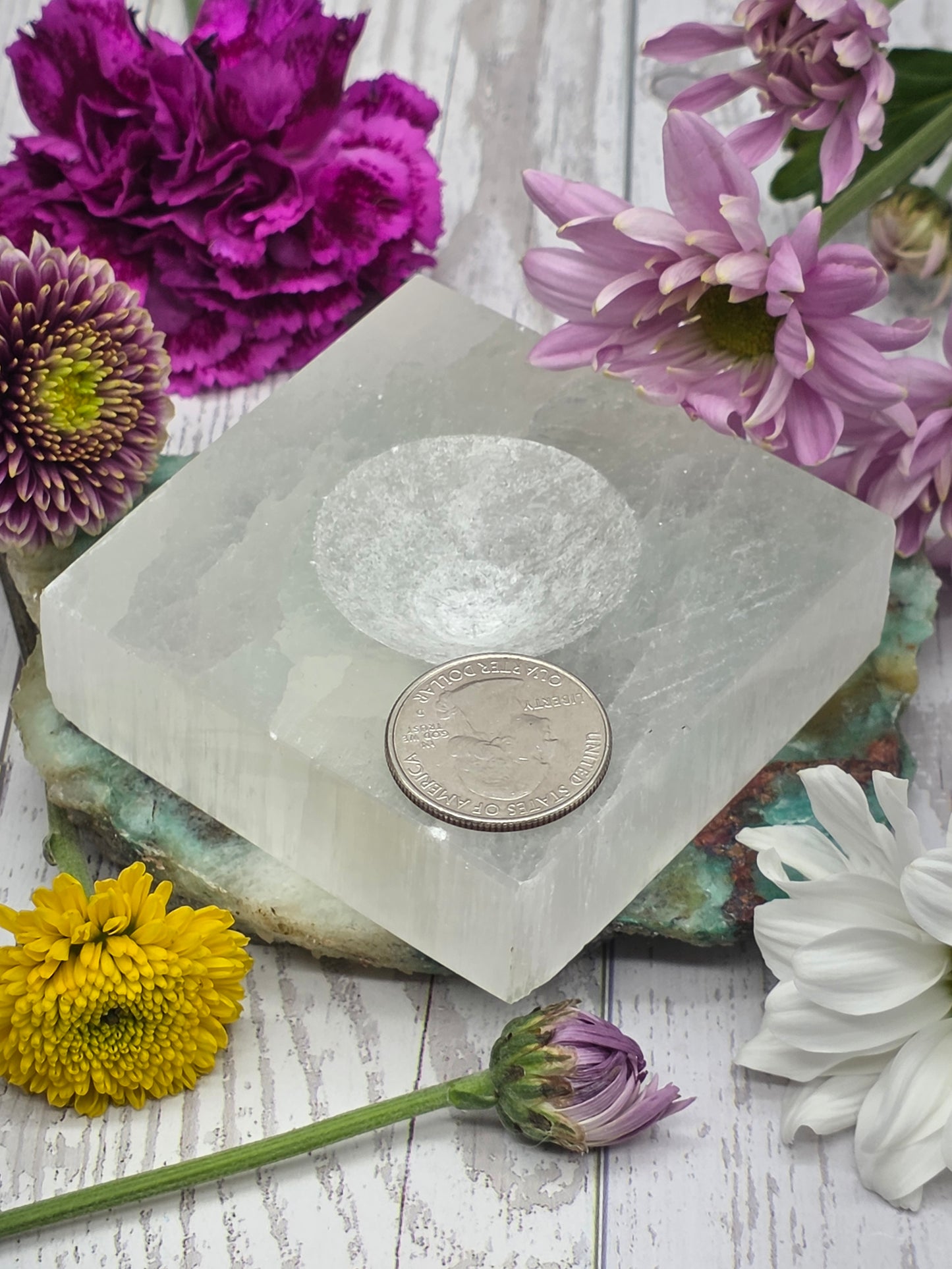Large Selenite Square Sphere Stand