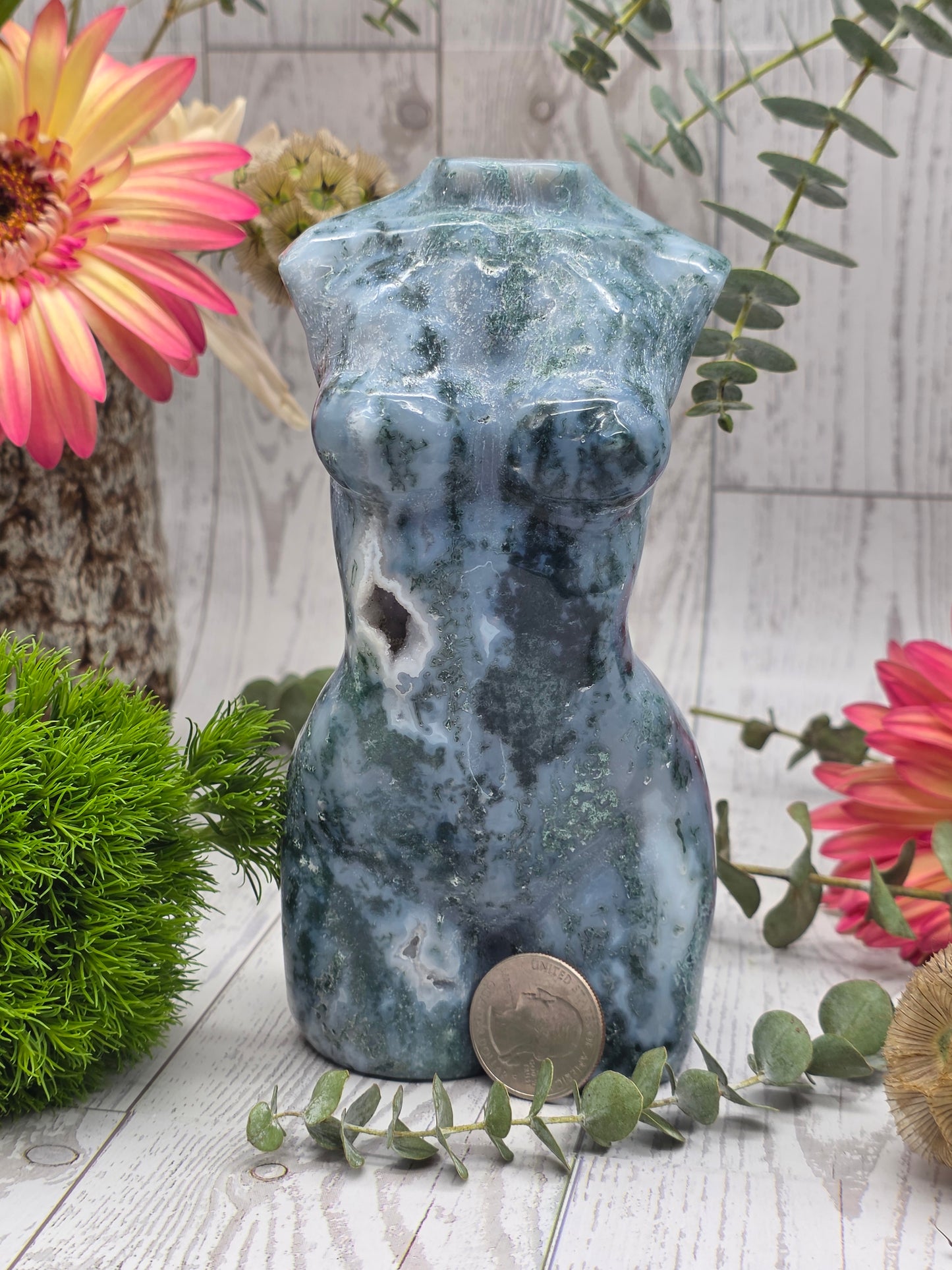 Moss Agate Goddess Figurine