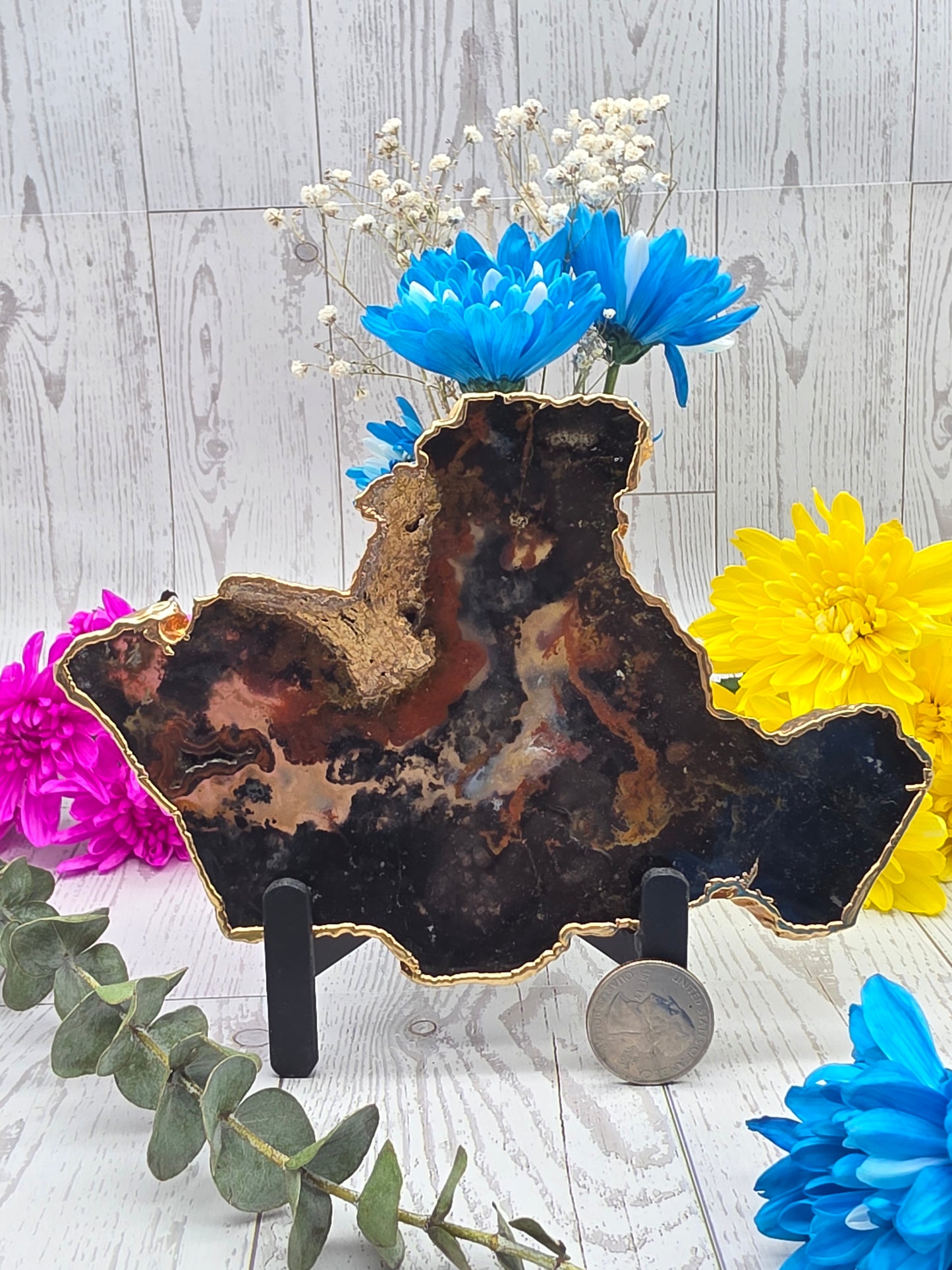 Gilded Agate Slab with Stand