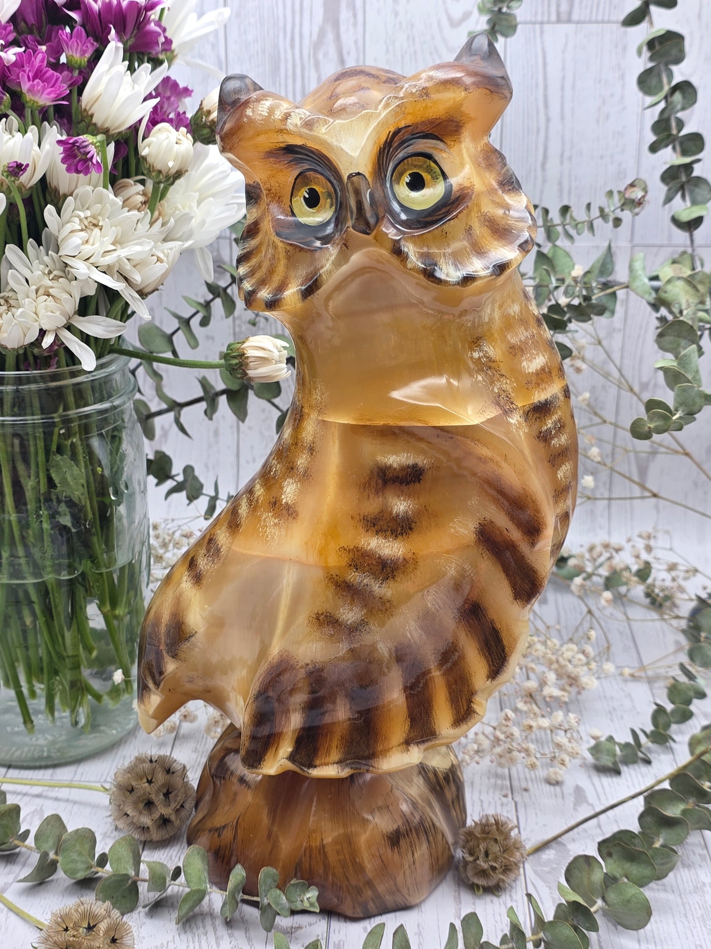 Hand Carved Selenite Owl Figurine