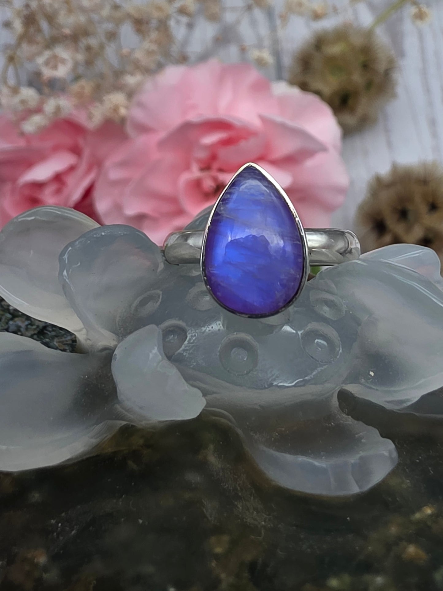 Purple Moonstone Teardrop Ring