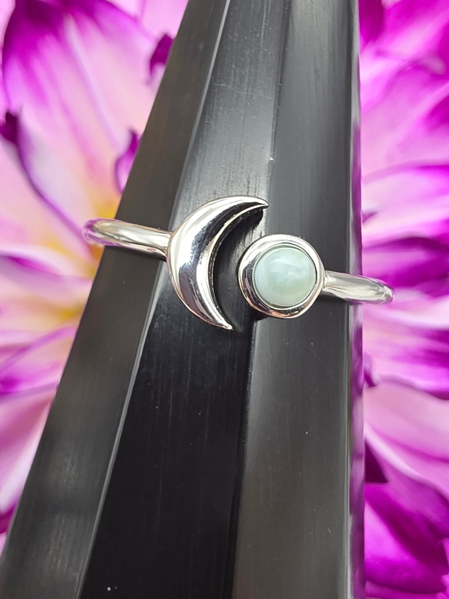 Silver Crescent Moon Opal Ring