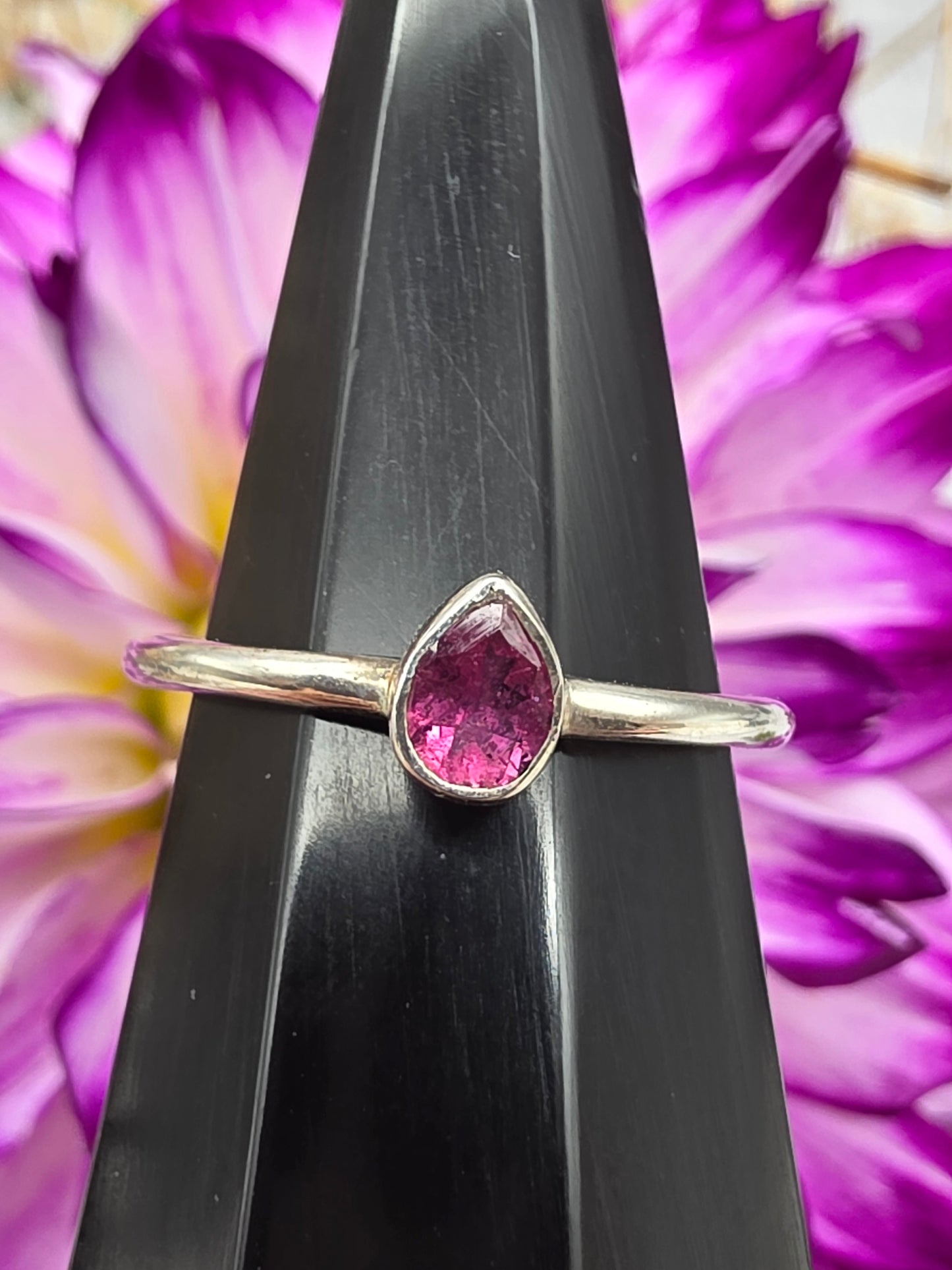 Faceted Pink Tourmaline Tear Drop Ring