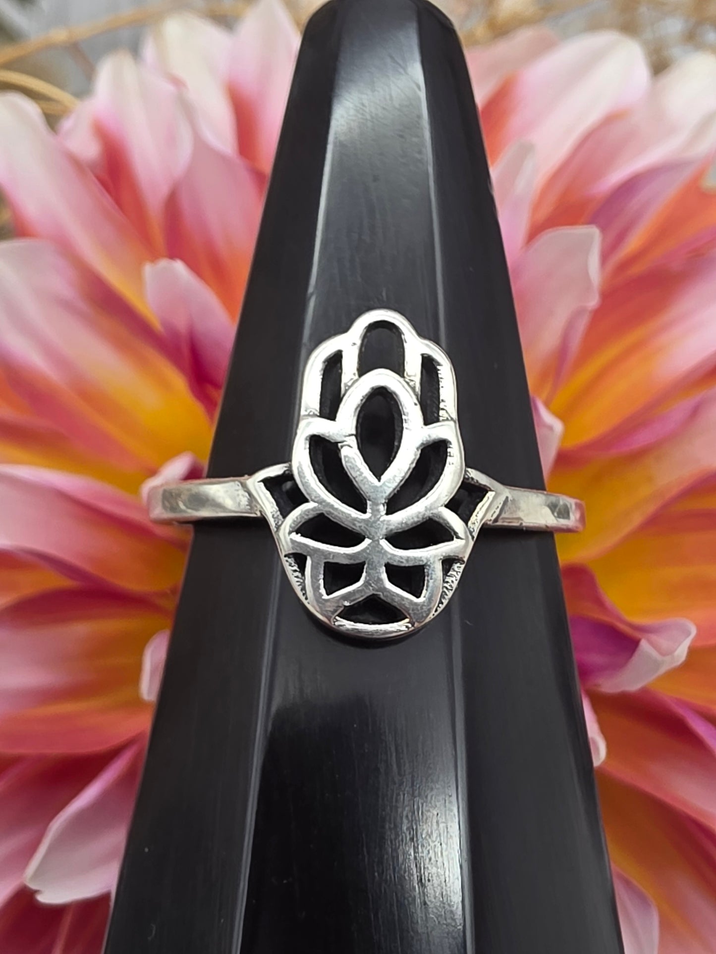 Hamsa Lotus Sterling Silver Ring