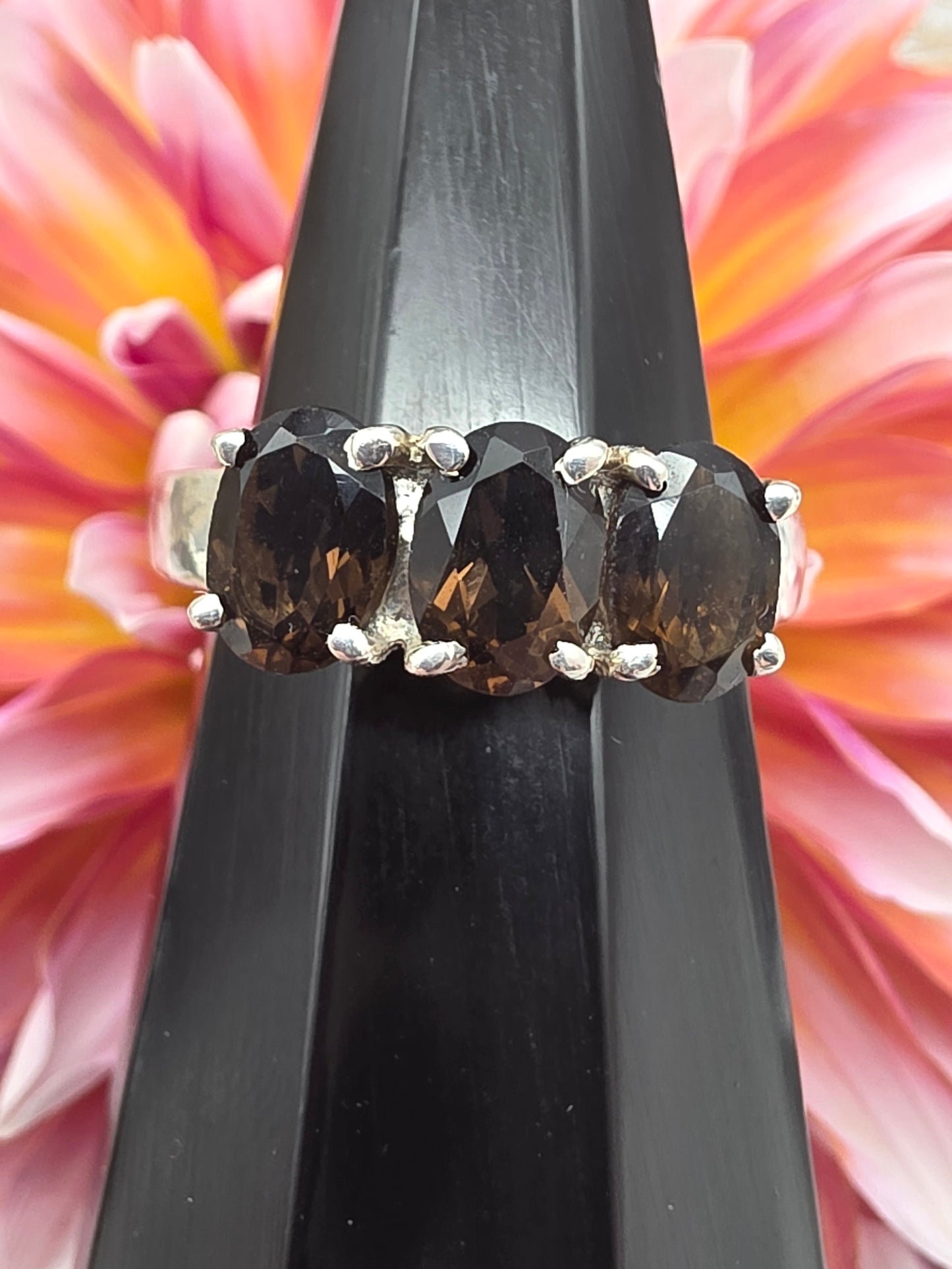 Faceted Triple Smoky Quartz Ring