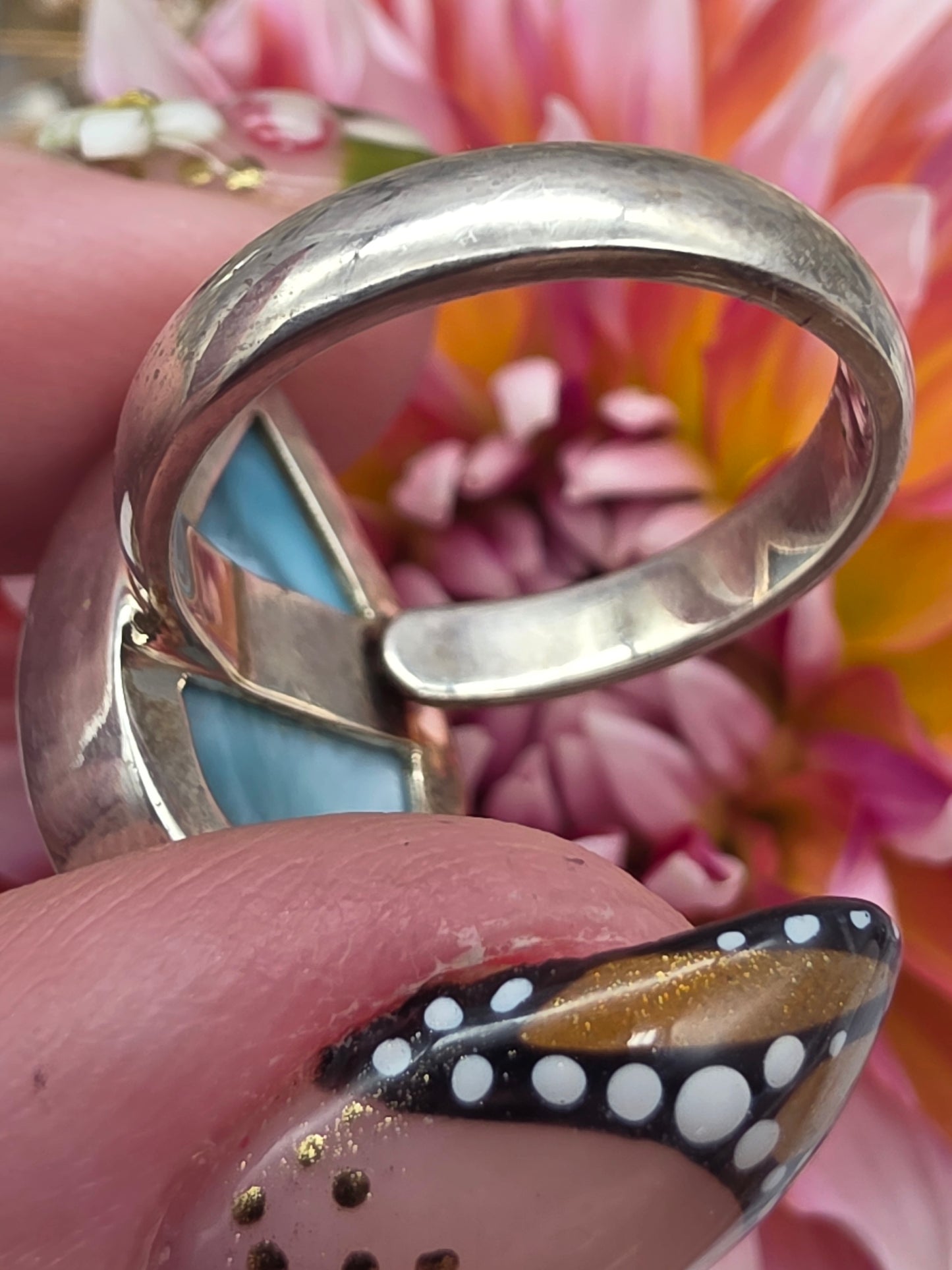 Adjustable Tear Drop Larimar Ring