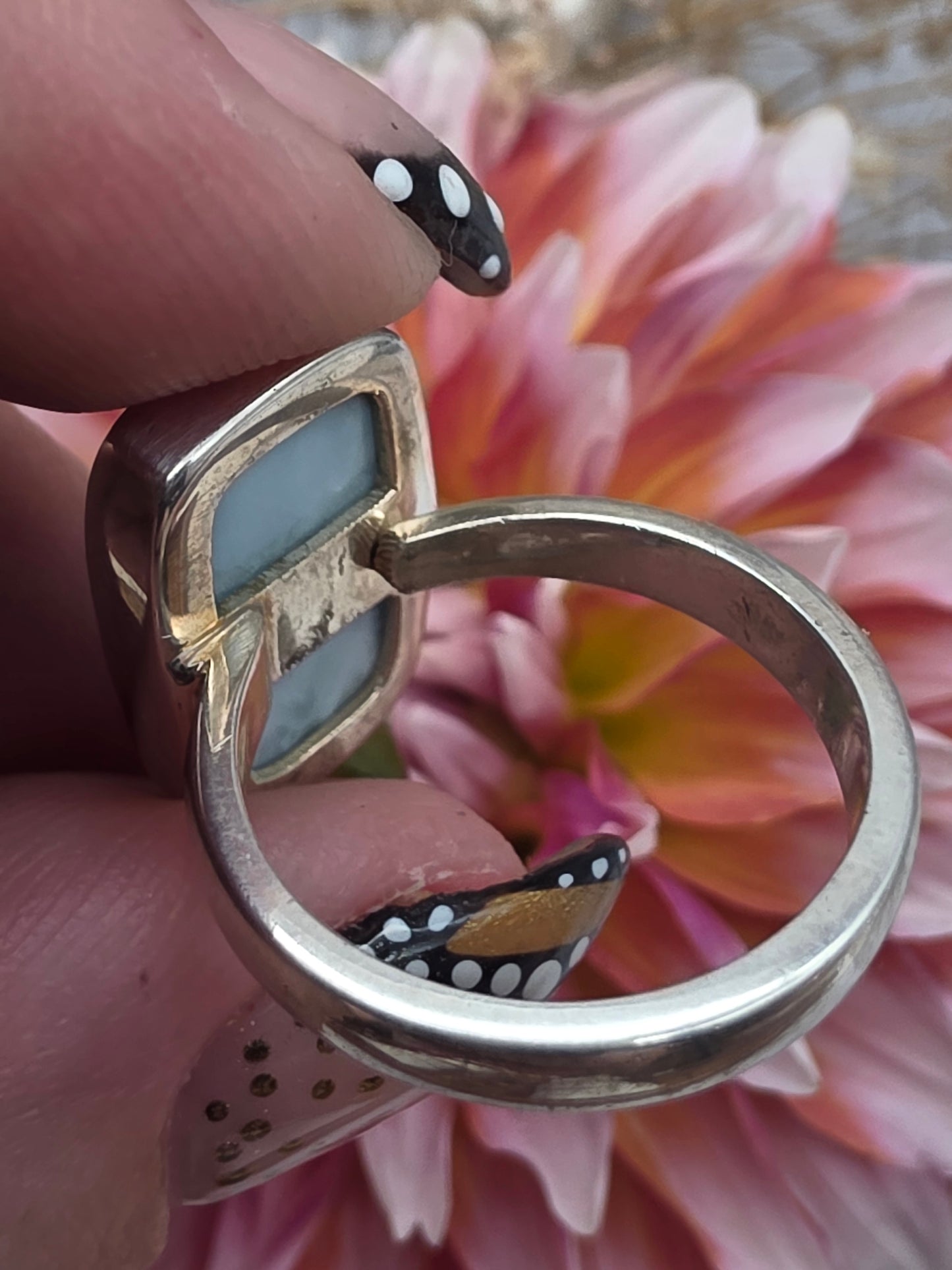 Adjustable Rectangle Larimar Ring