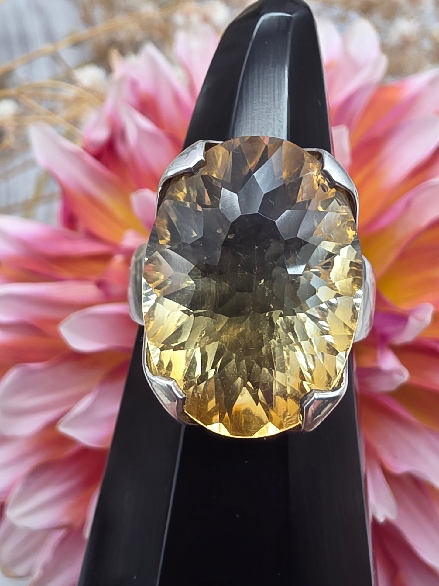 Concave Faceted Citrine Ring