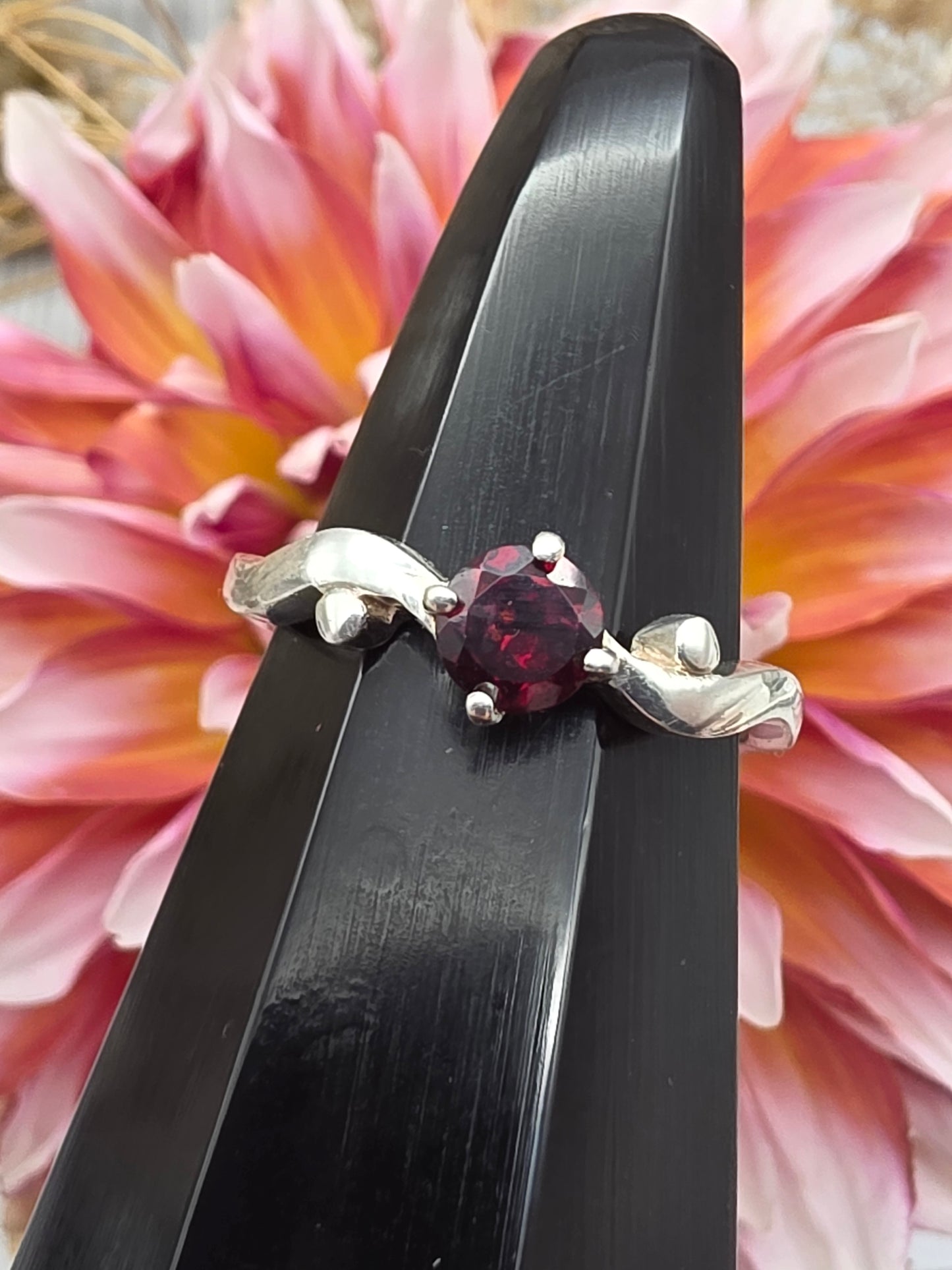 Faceted Round Garnet Ring