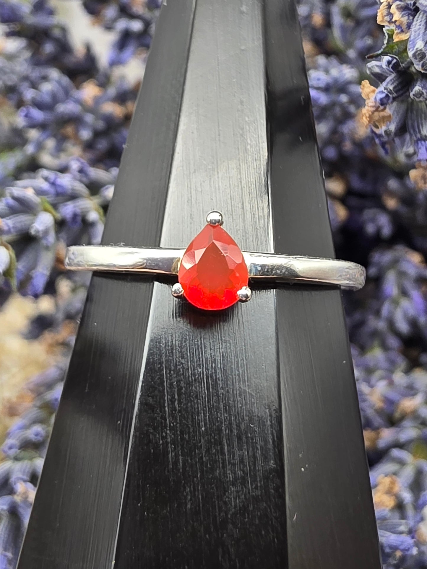 Dainty Faceted Mexican Fire Opal Ring