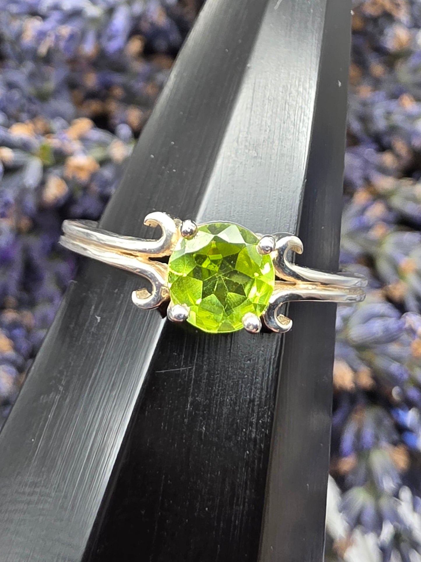 Round Faceted Peridot Ring