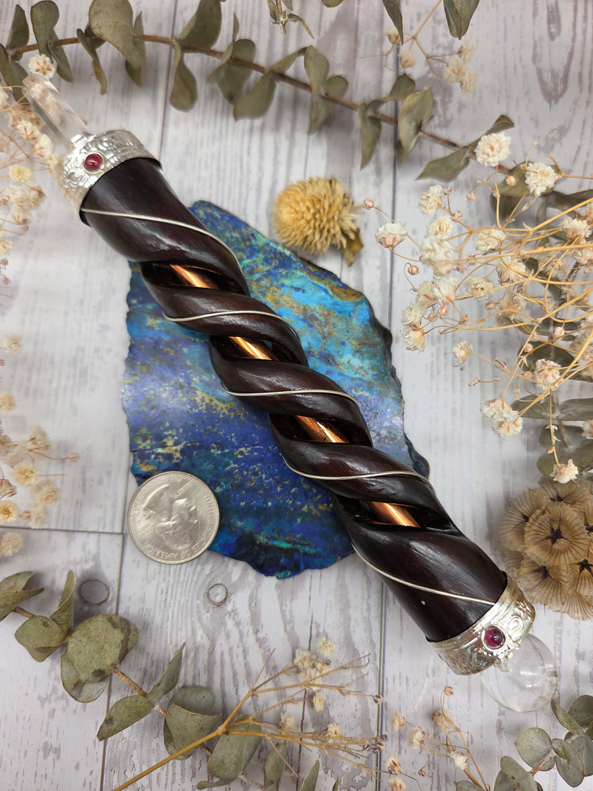 Rosewood Clear Quartz Copper Wand