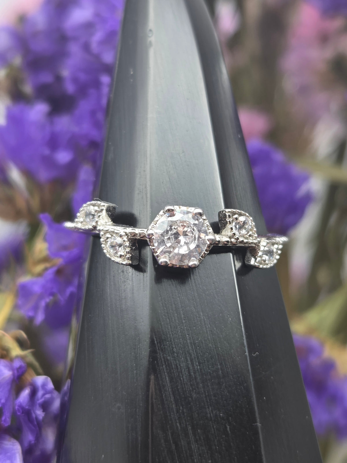 sterling silver ring with clear stones