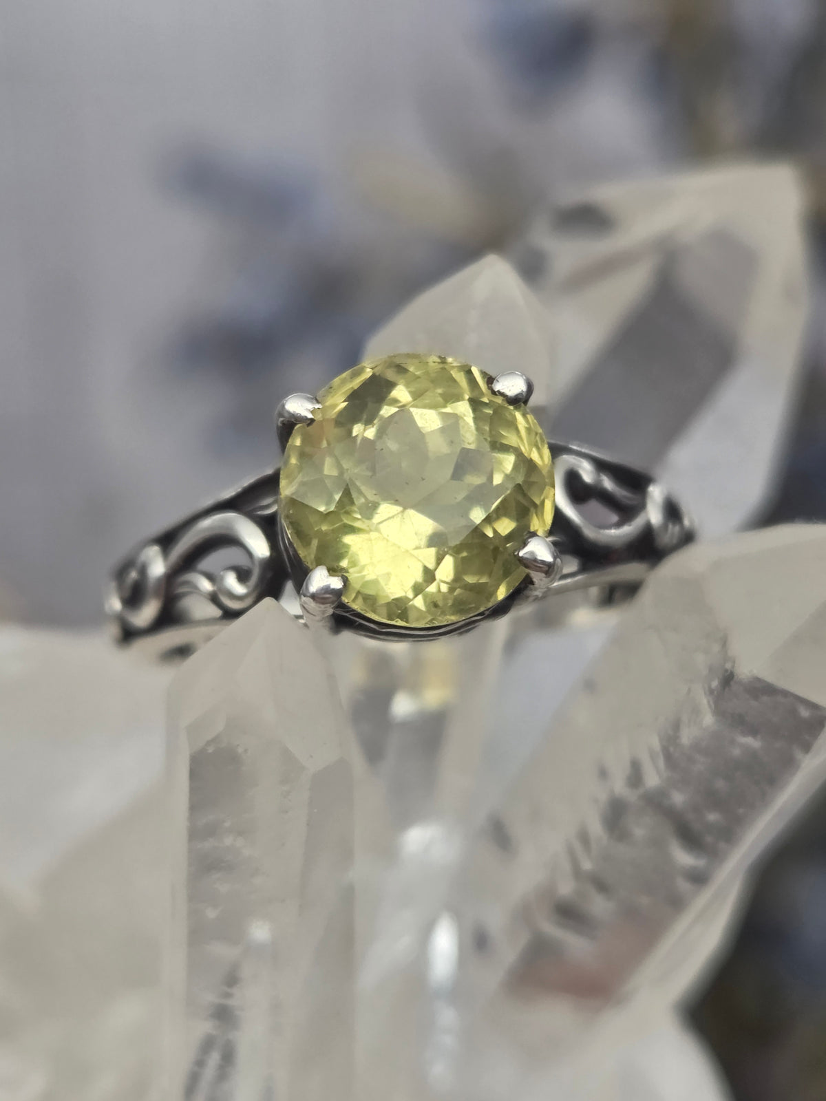 Lemon Quartz ring with sterling silver band