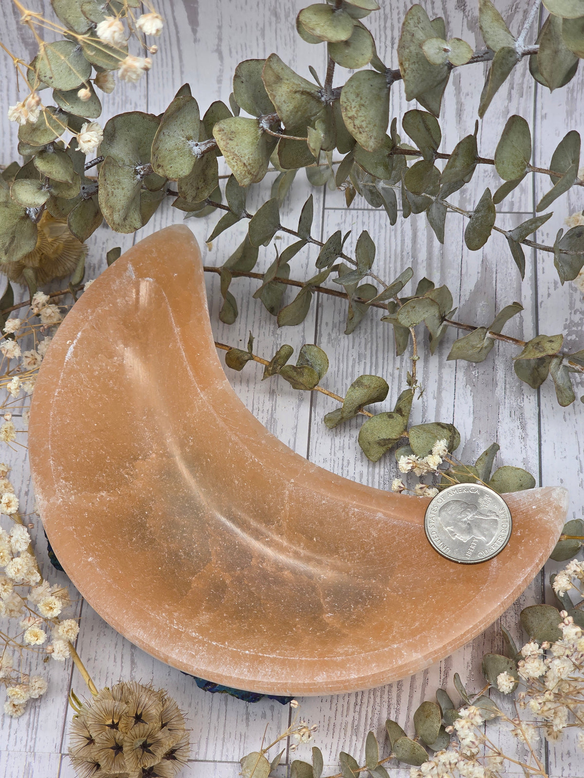 Peach Selenite Moon Bowl