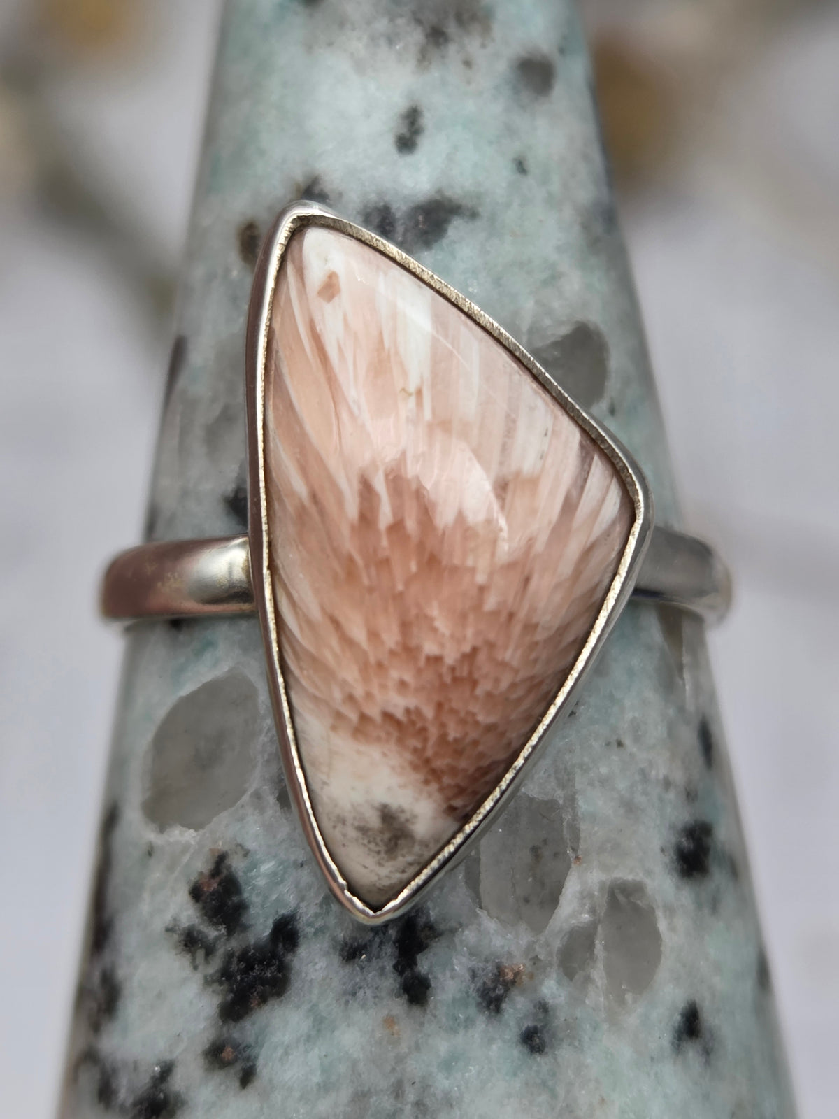 Stillbite sterling silver ring with peach stone