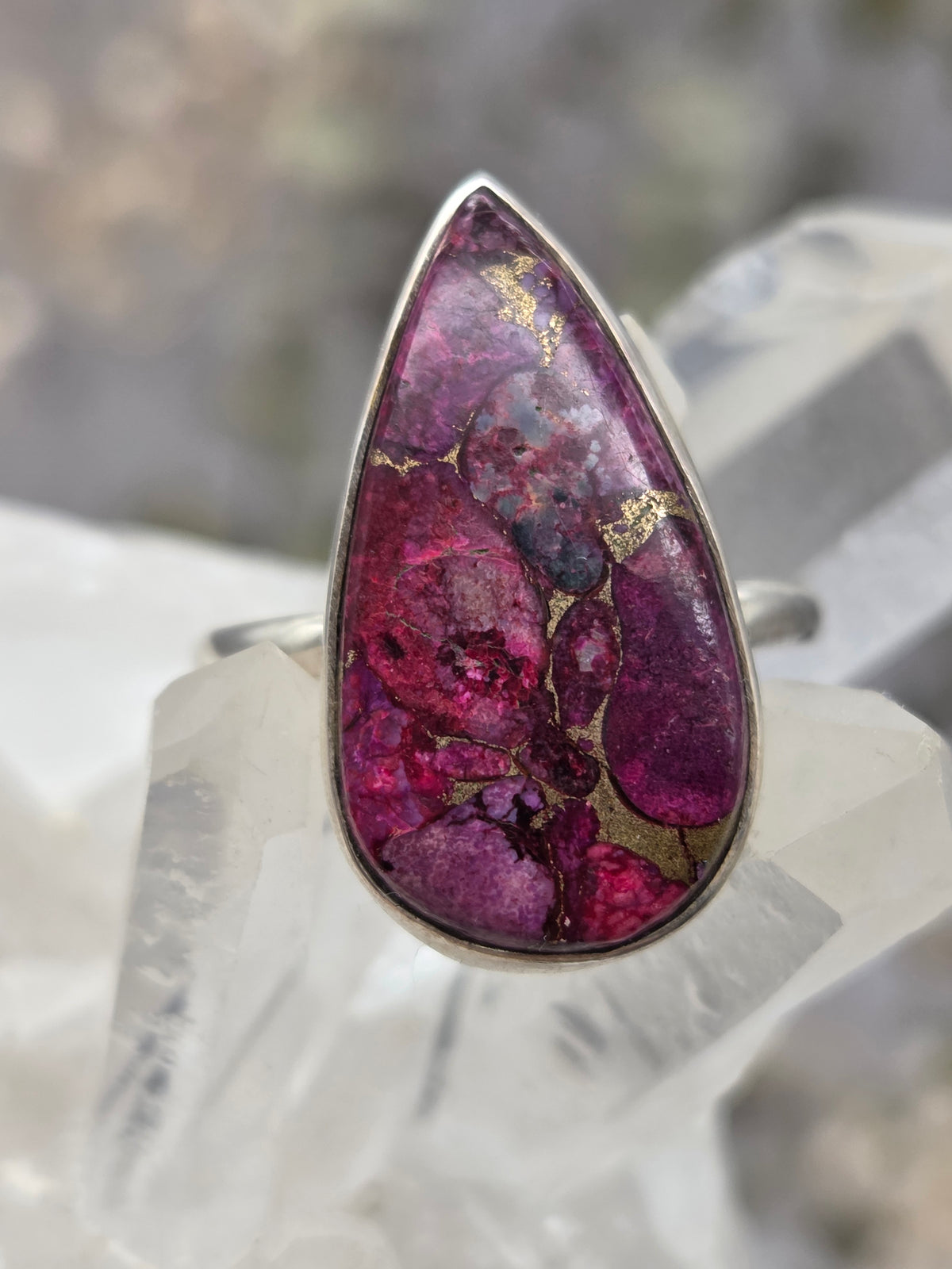 Purple copper turquoise ring with polished finish