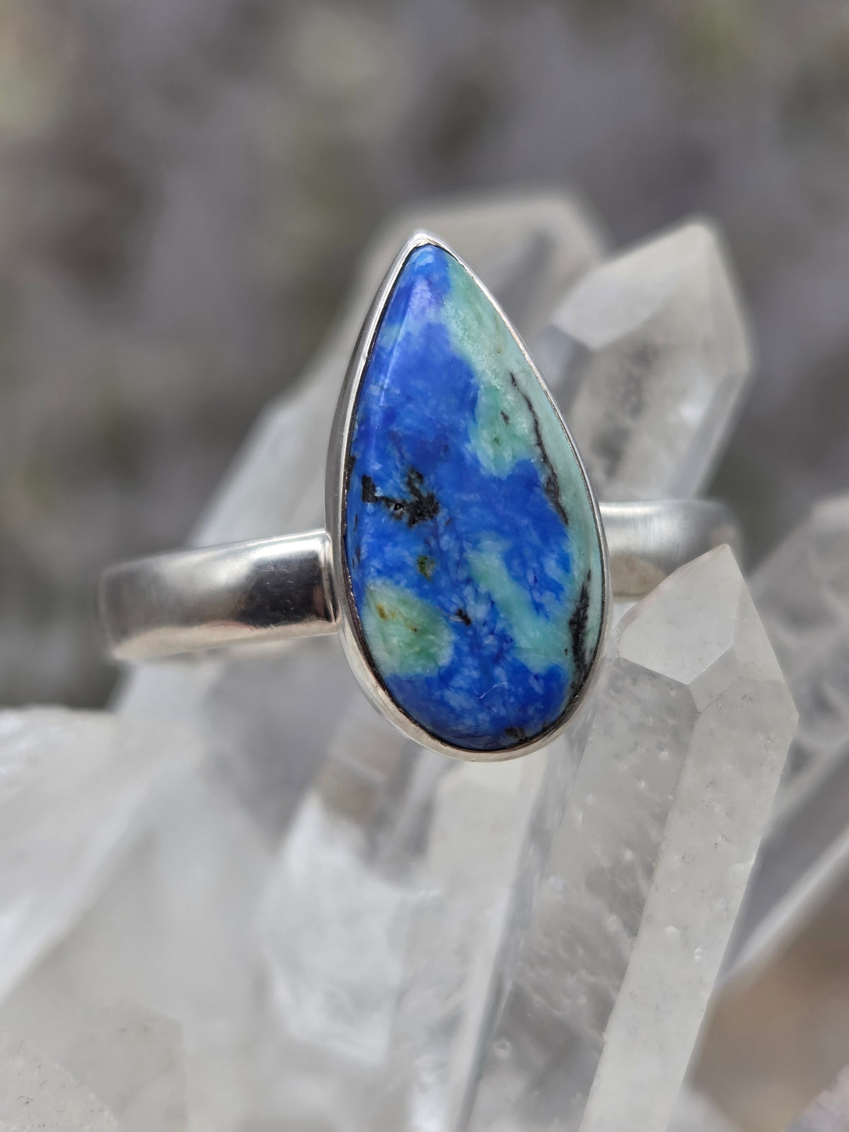 sterling silver ring with blue and green stone
