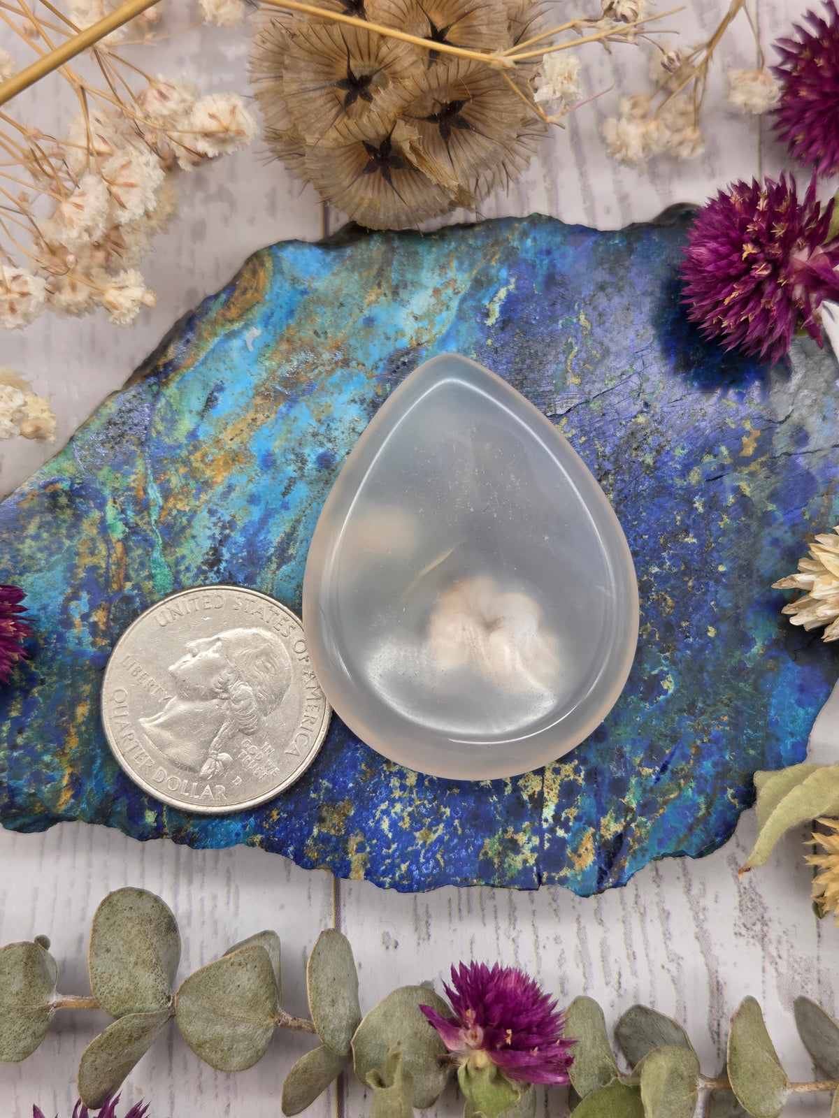 Flower Agate Teardrop Worry Stone