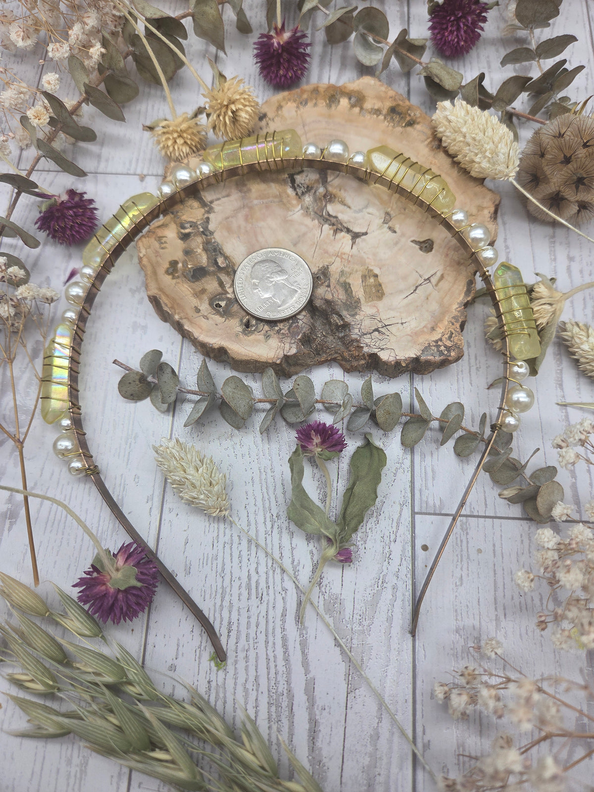 Yellow Angel Aura Quartz And Pearl Headband