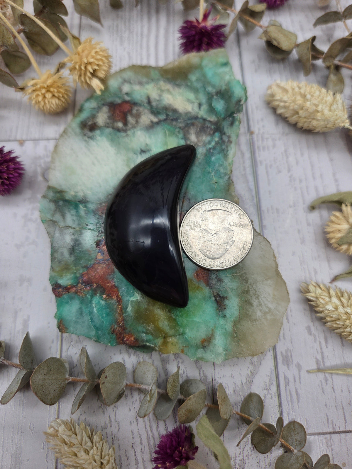 Rainbow Obsidian Moon Carving