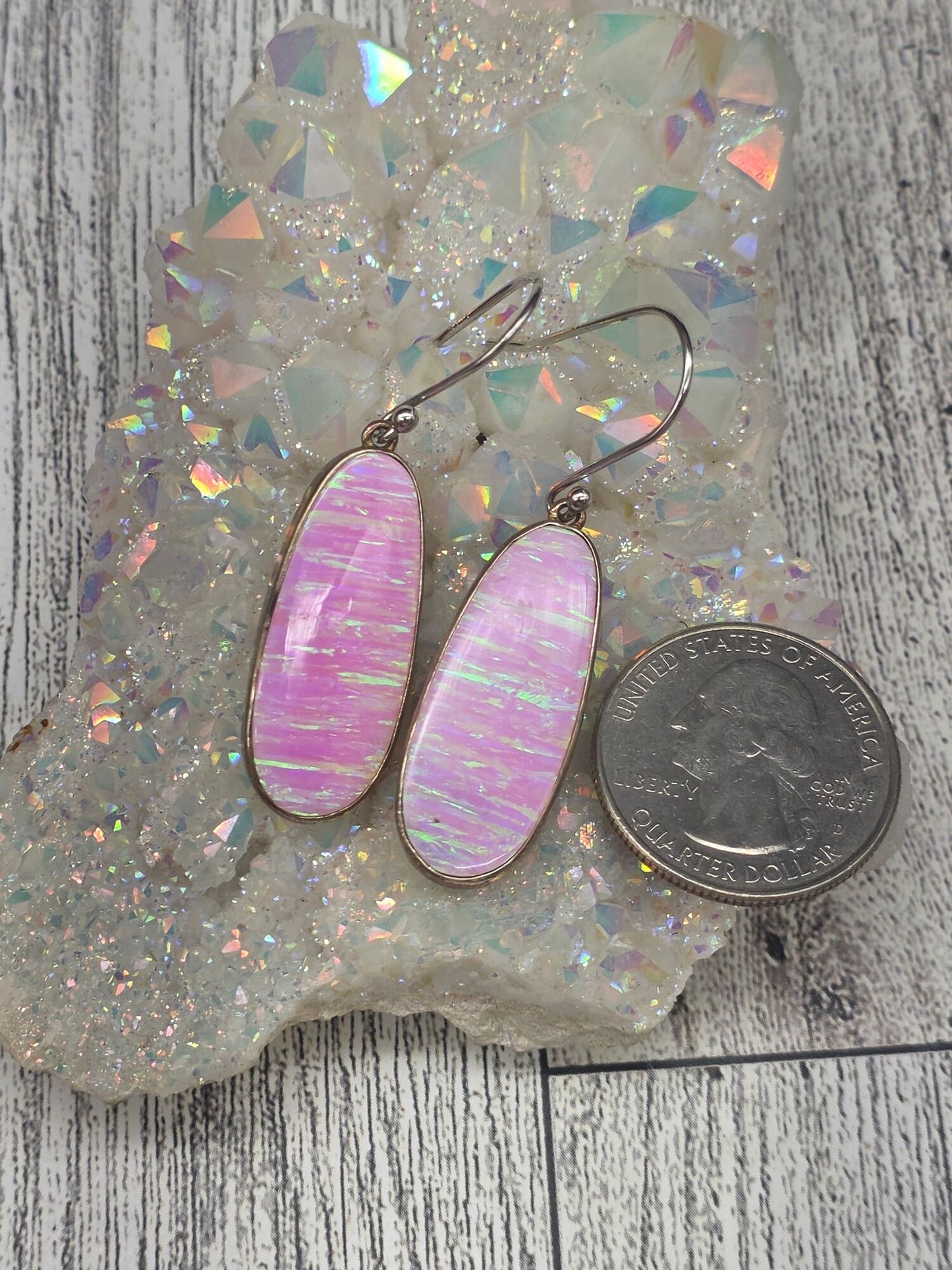 Pink Opal Oval Hook Earrings - alternate view