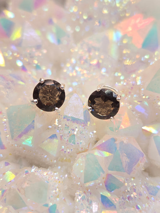 Smokey Quartz Faceted Post Earrings