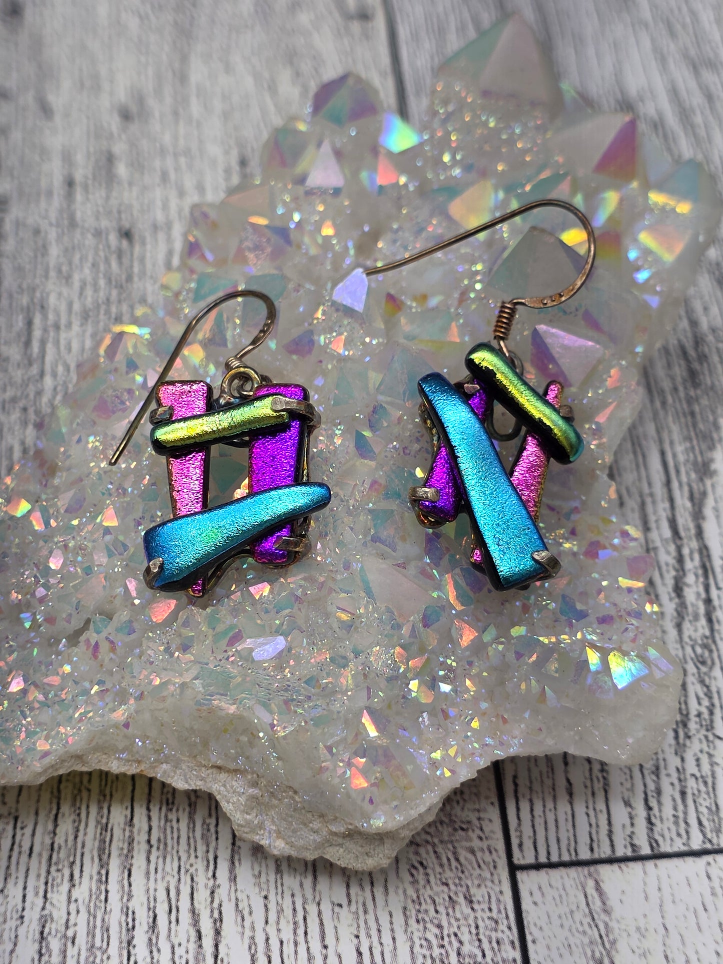 Dichroic Glass Hook Earrings