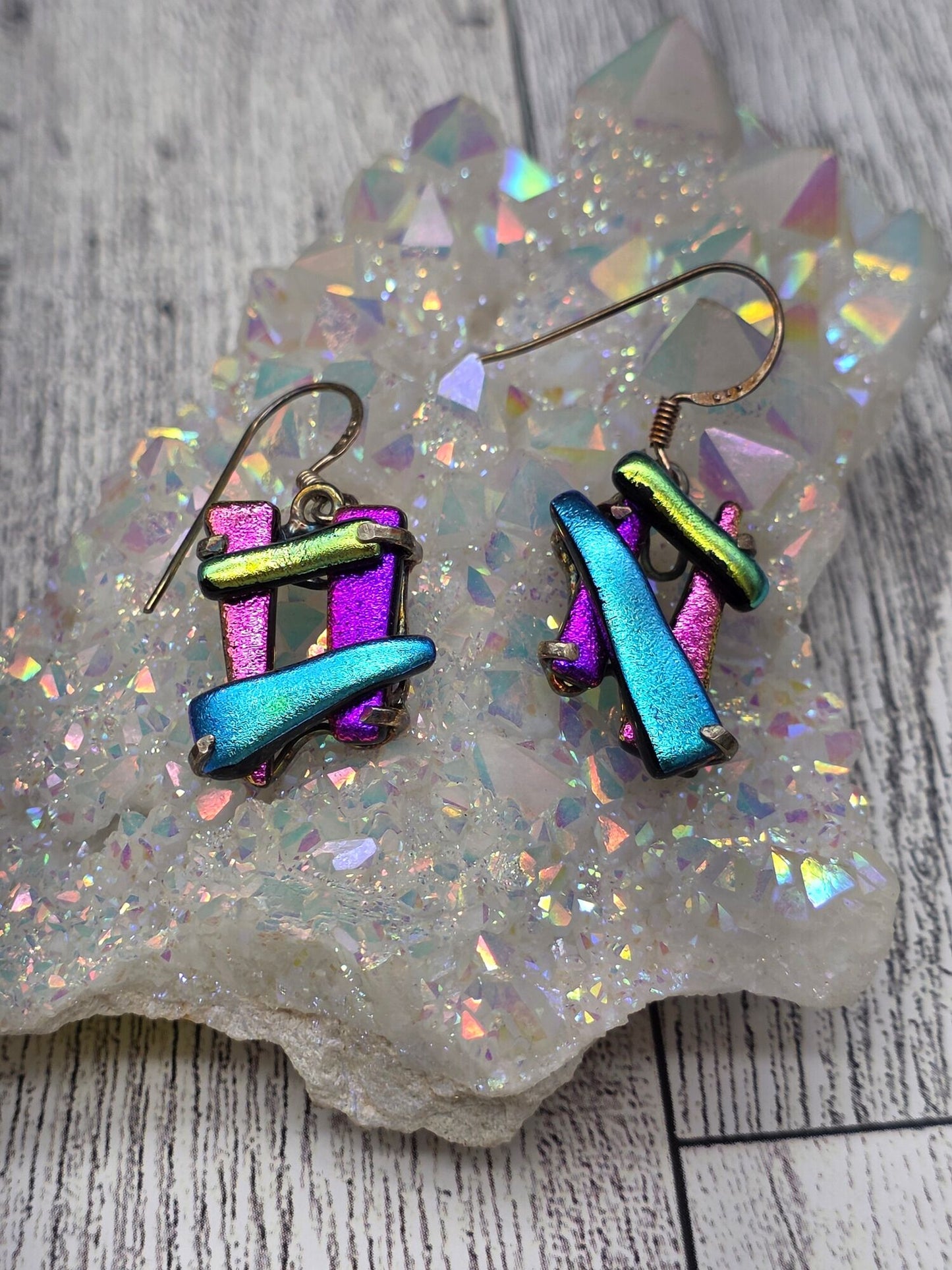 Dichroic Glass Hook Earrings