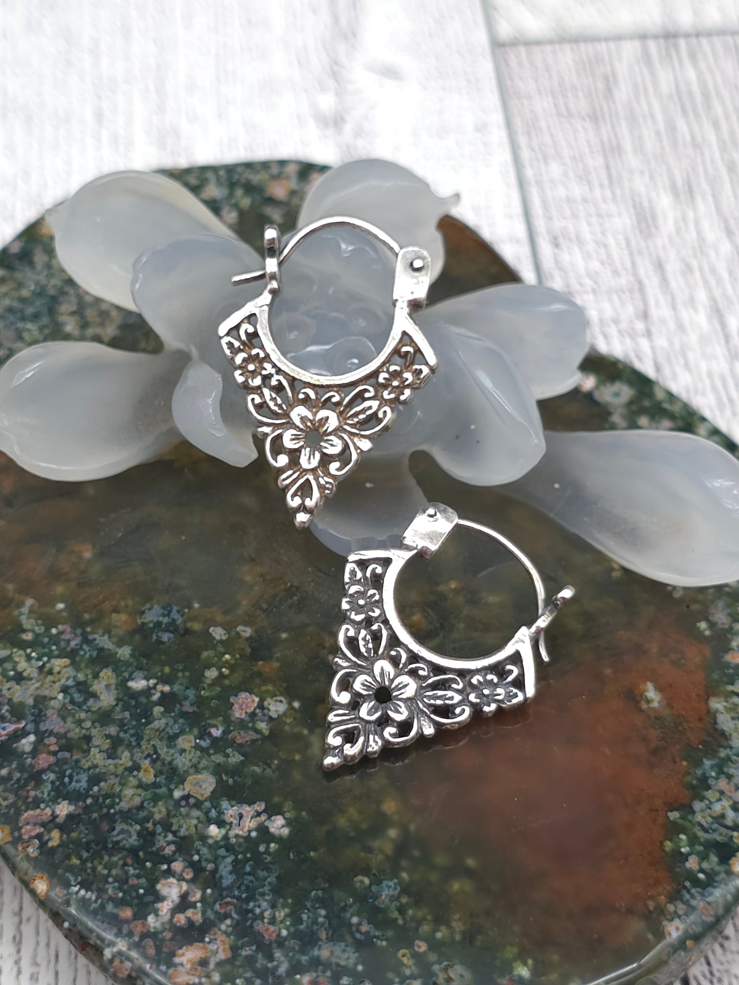 Silver Stamped Flower Earrings