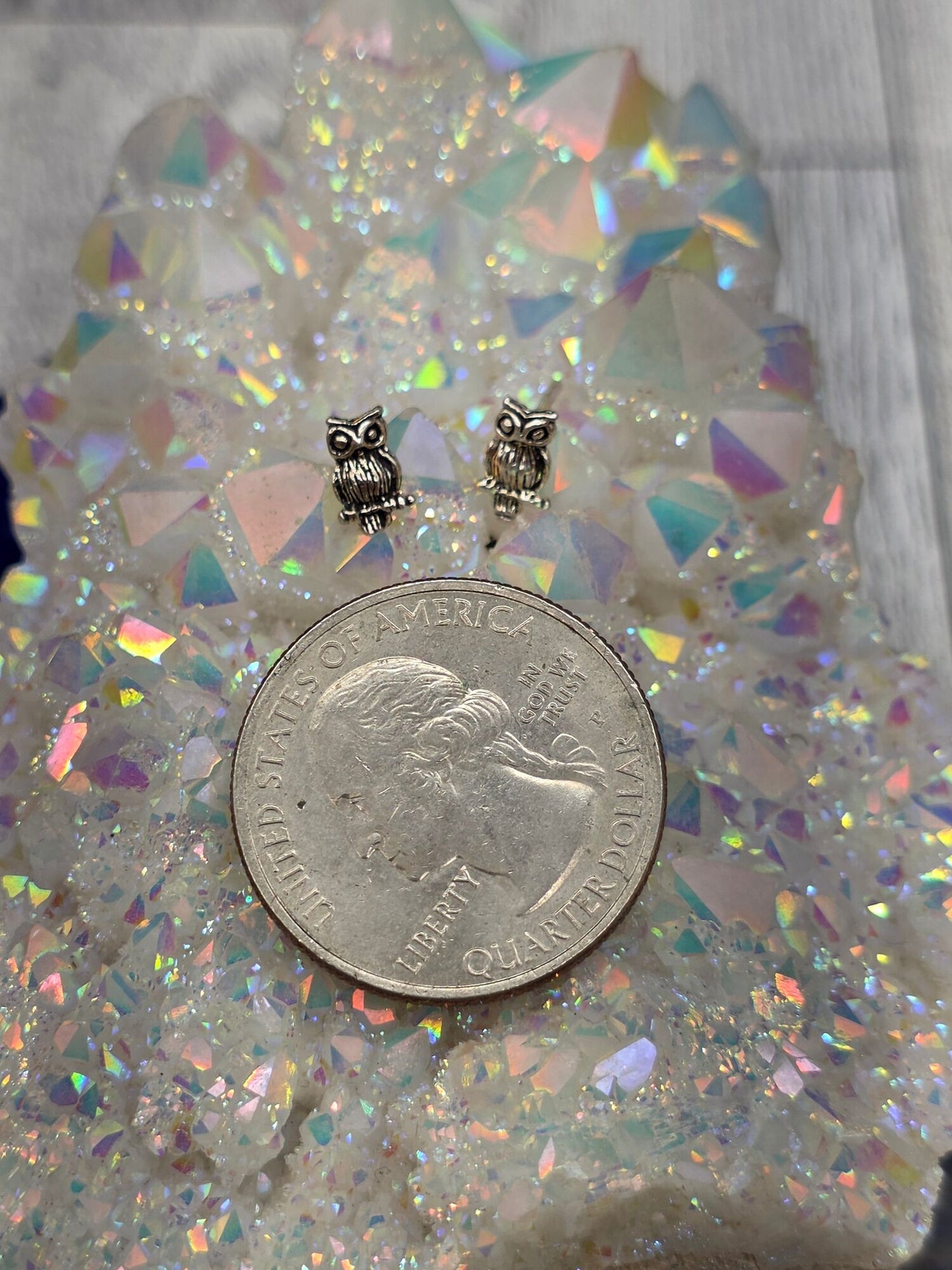 Sterling Silver Owl Post Earrings - alternate view