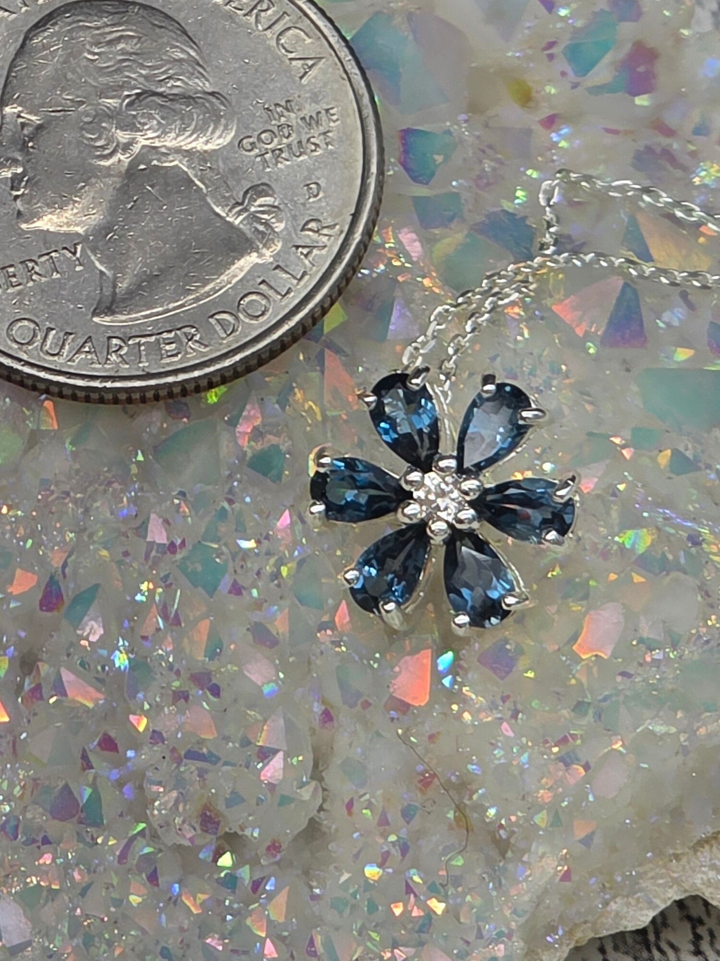 London Blue Topaz Flower Necklace - alternate view