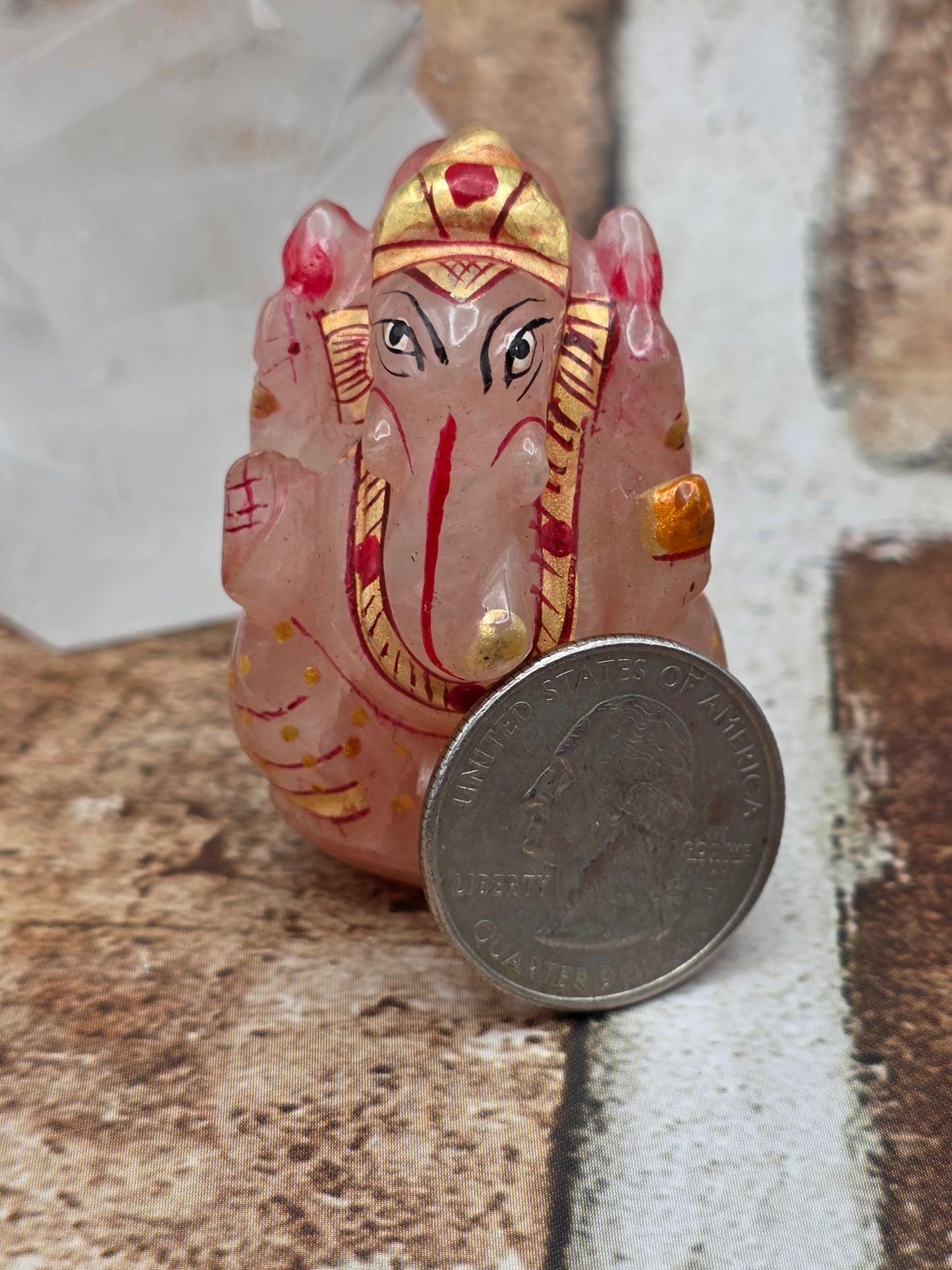 Rose Quartz Hand Painted Ganesha