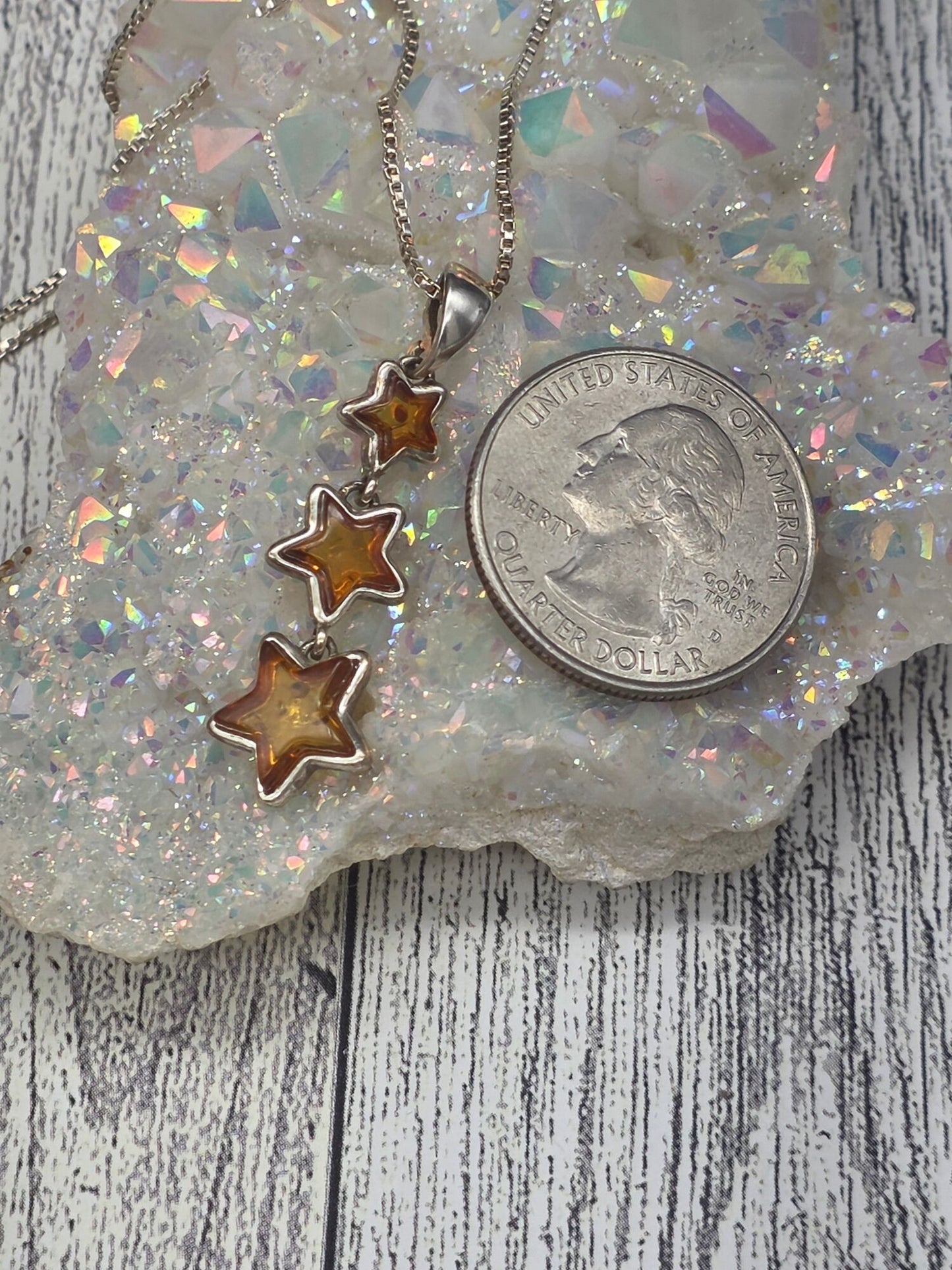 Amber Triple Star Pendant - alternate view