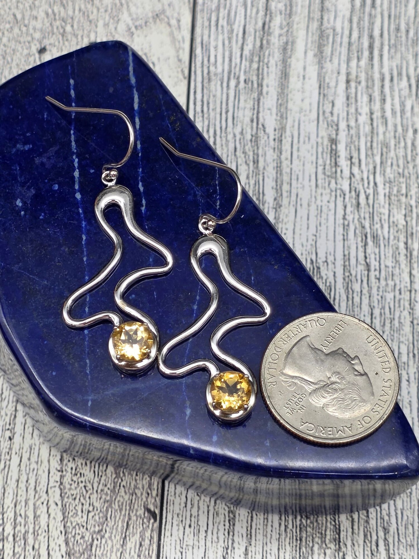 Modern Sterling Silver Citrine Earrings - alternate view