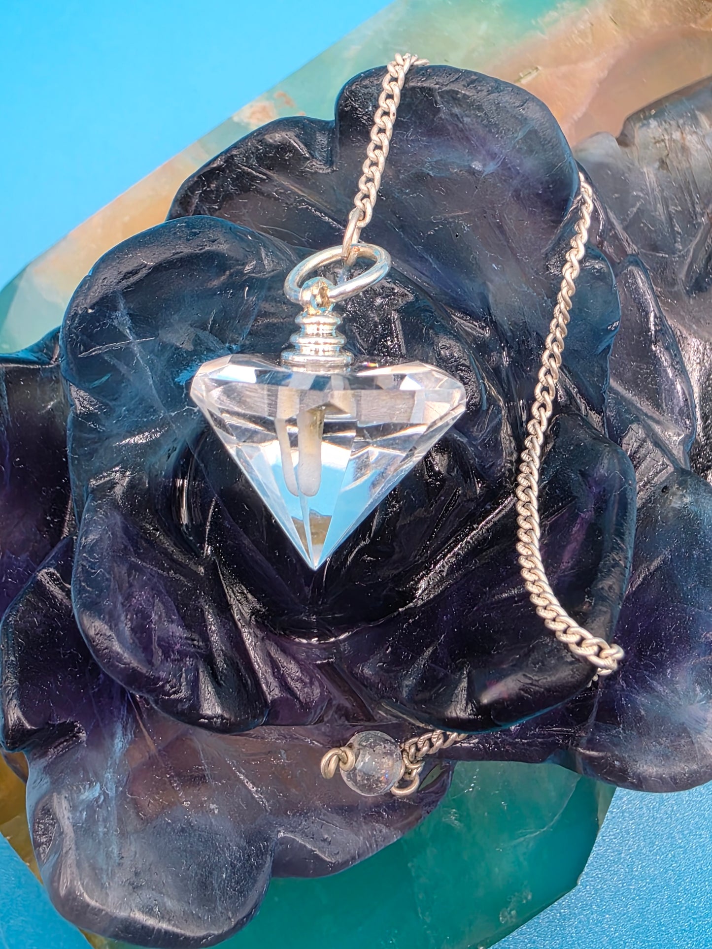 Faceted Clear Quartz Diamond Shaped Pendulum